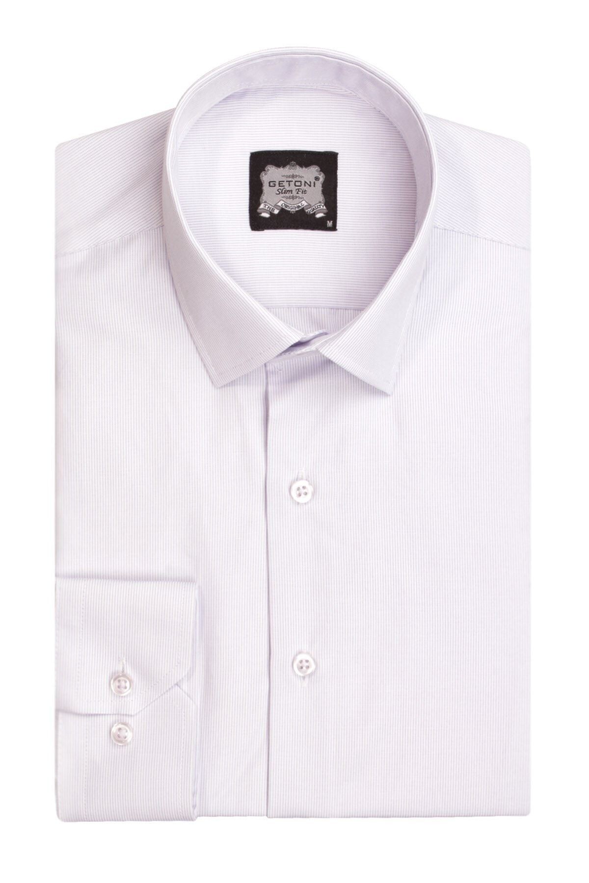 Erkek Pudra Slim Fit Armürlü Gömlek