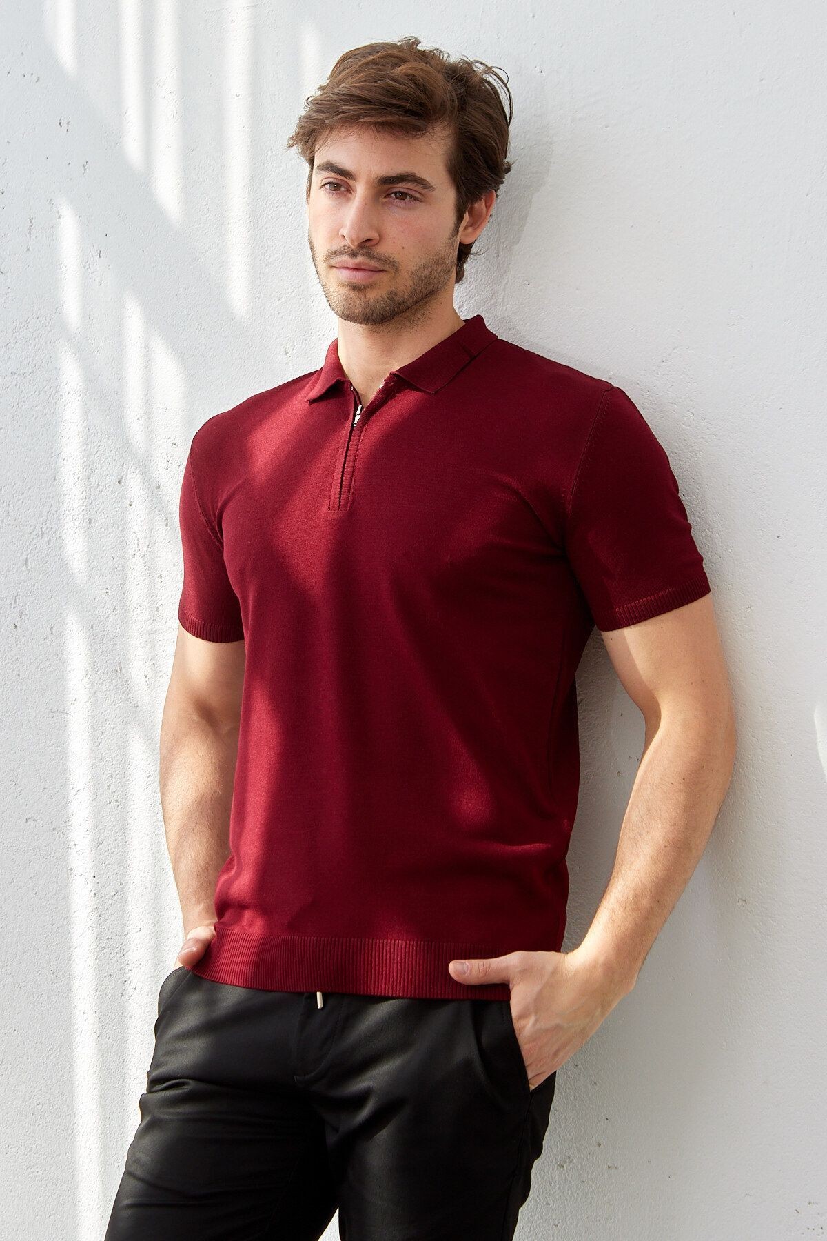 Erkek Modern Slim Fit Fermuarlı Polo Yaka T-Shirt