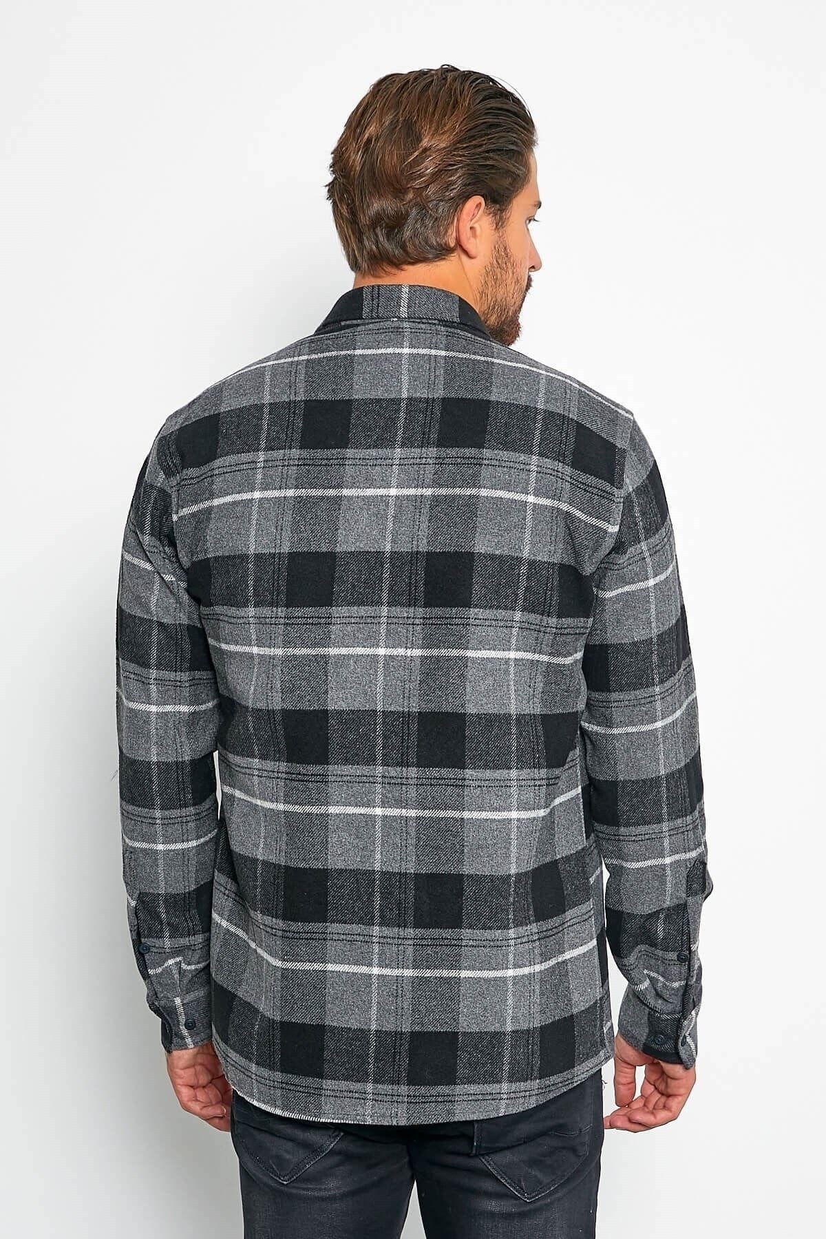 Siyah Slim Fit Oduncu Gömlek