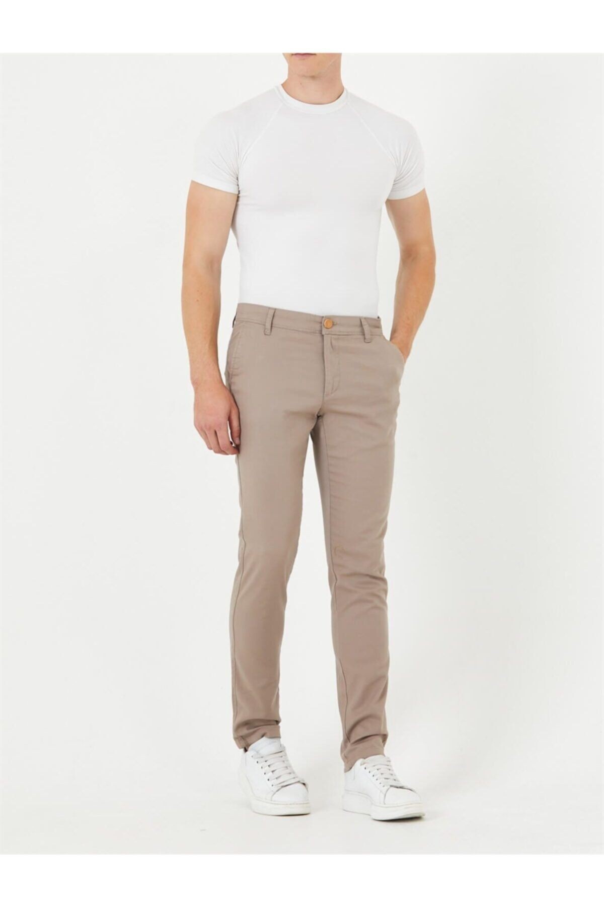 Bej Chıno Yan Cepli Mikro Desen Keten Regular Fit Pantolon