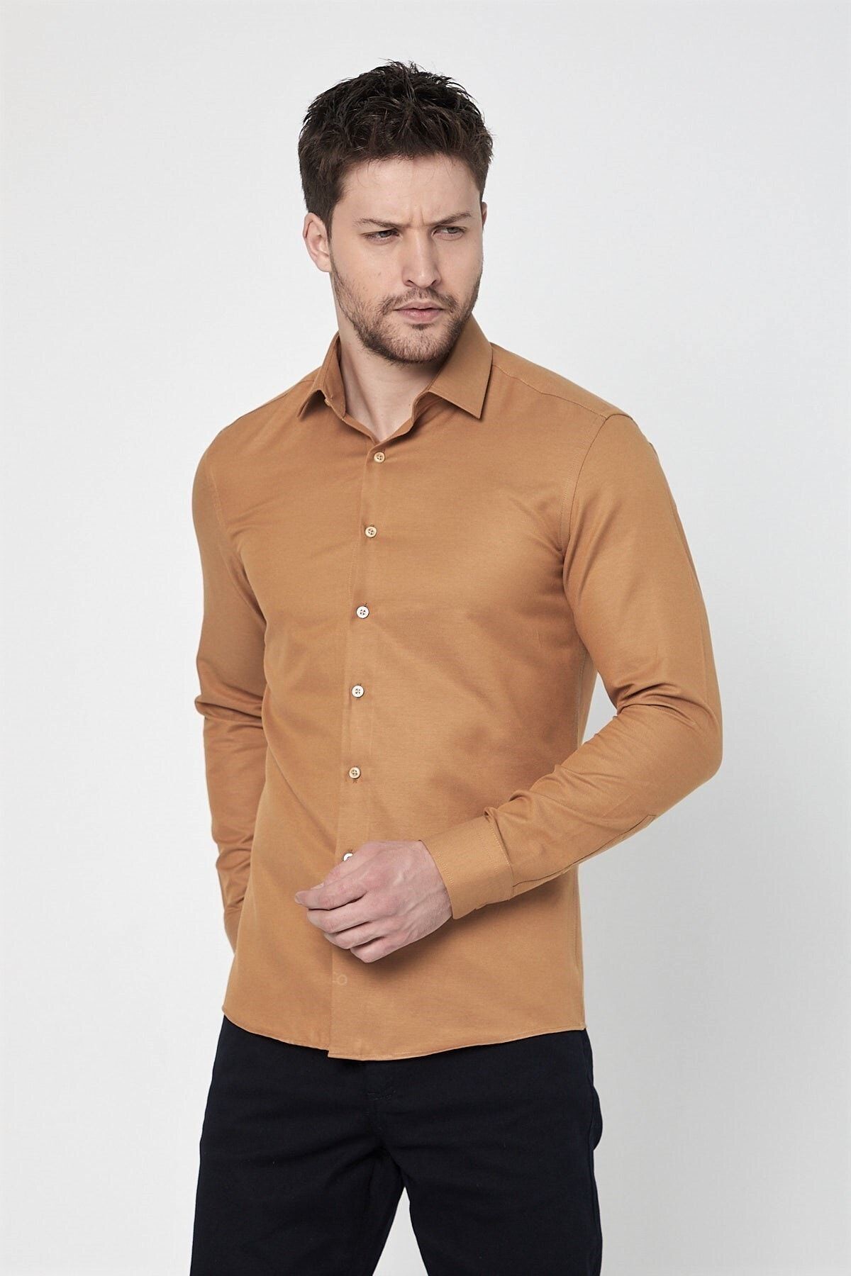 Hardal Slim Fit Uzun Kol Gömlek