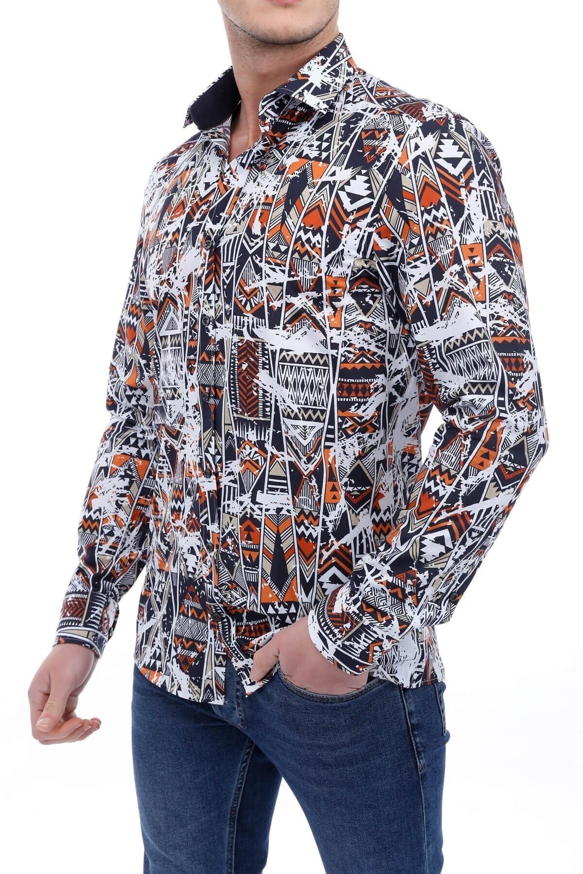 Baskılı Lacivert Slim Fit Gömlek