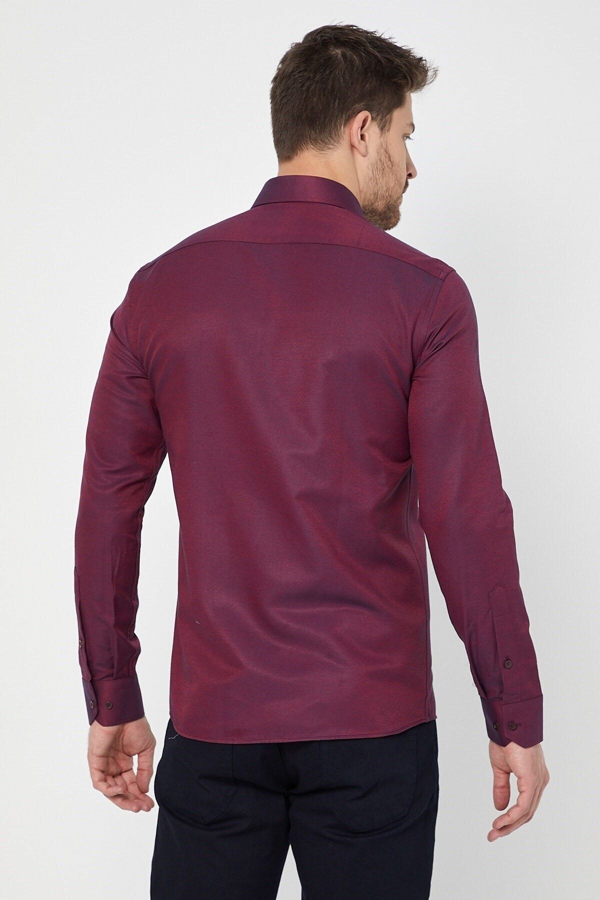 Bordo Slim Fit Uzun Kol Gömlek