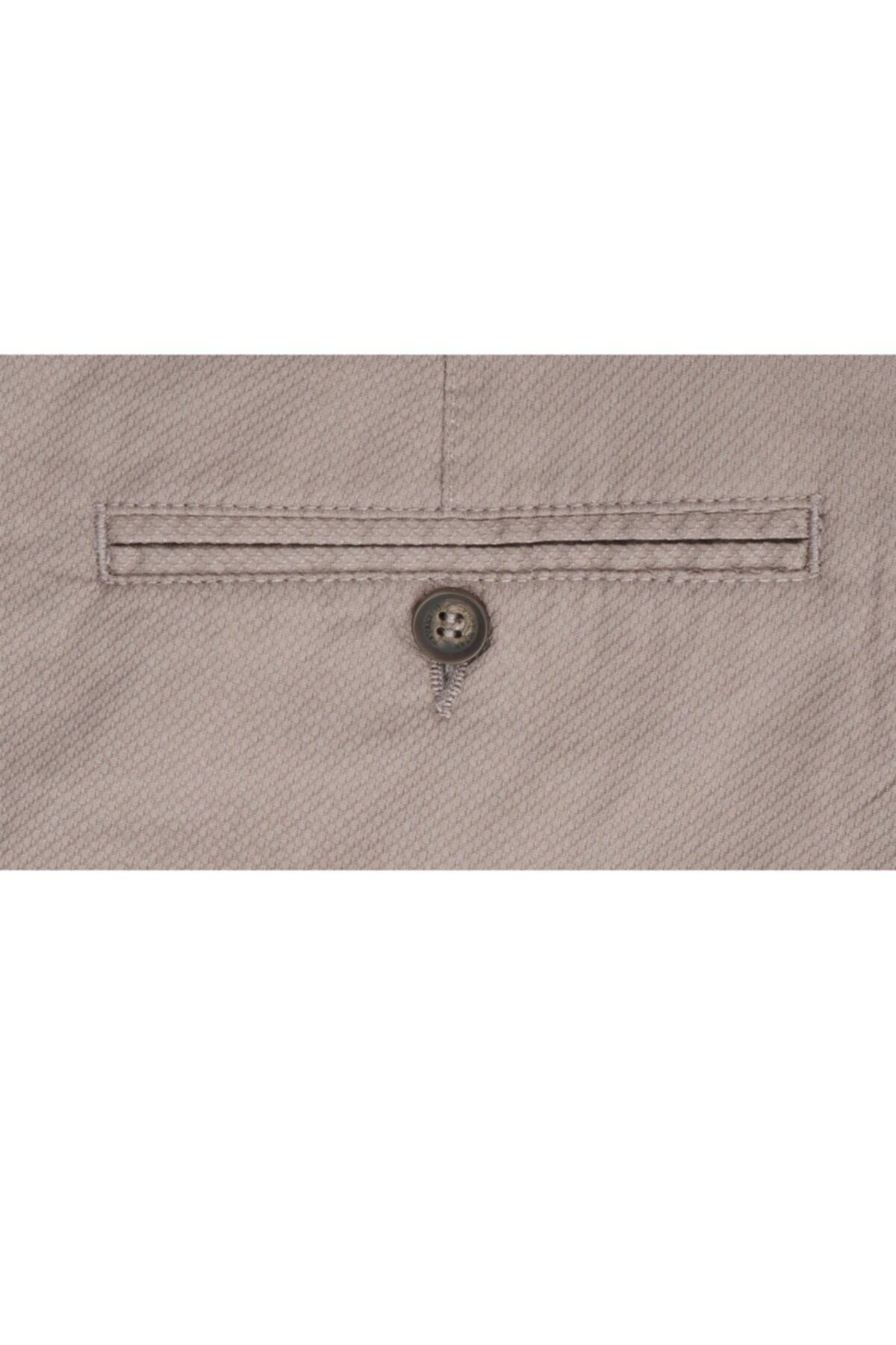 Erkek Bej Regular Fit Armürlü Pantolon