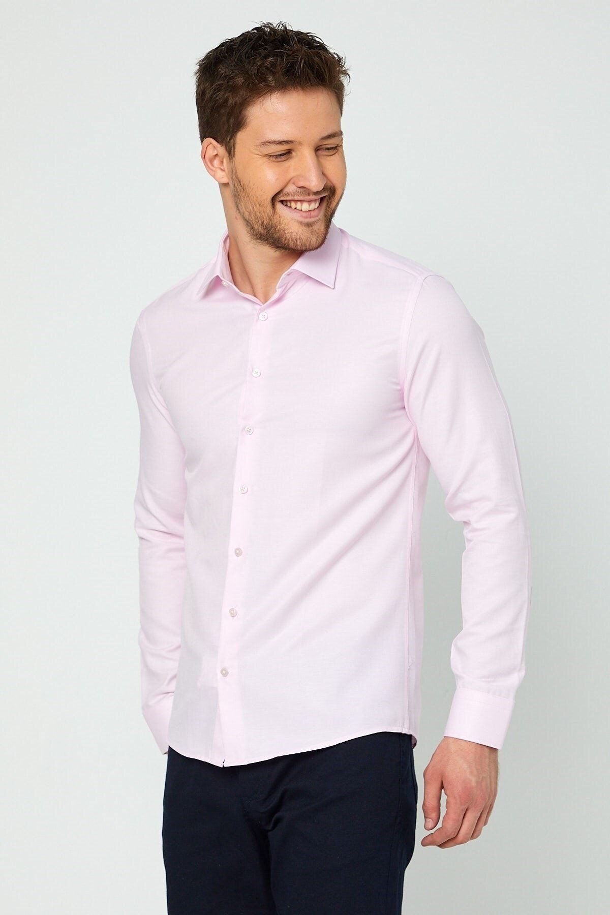 Toz Pembe Slim Fit Uzun Kol Gömlek