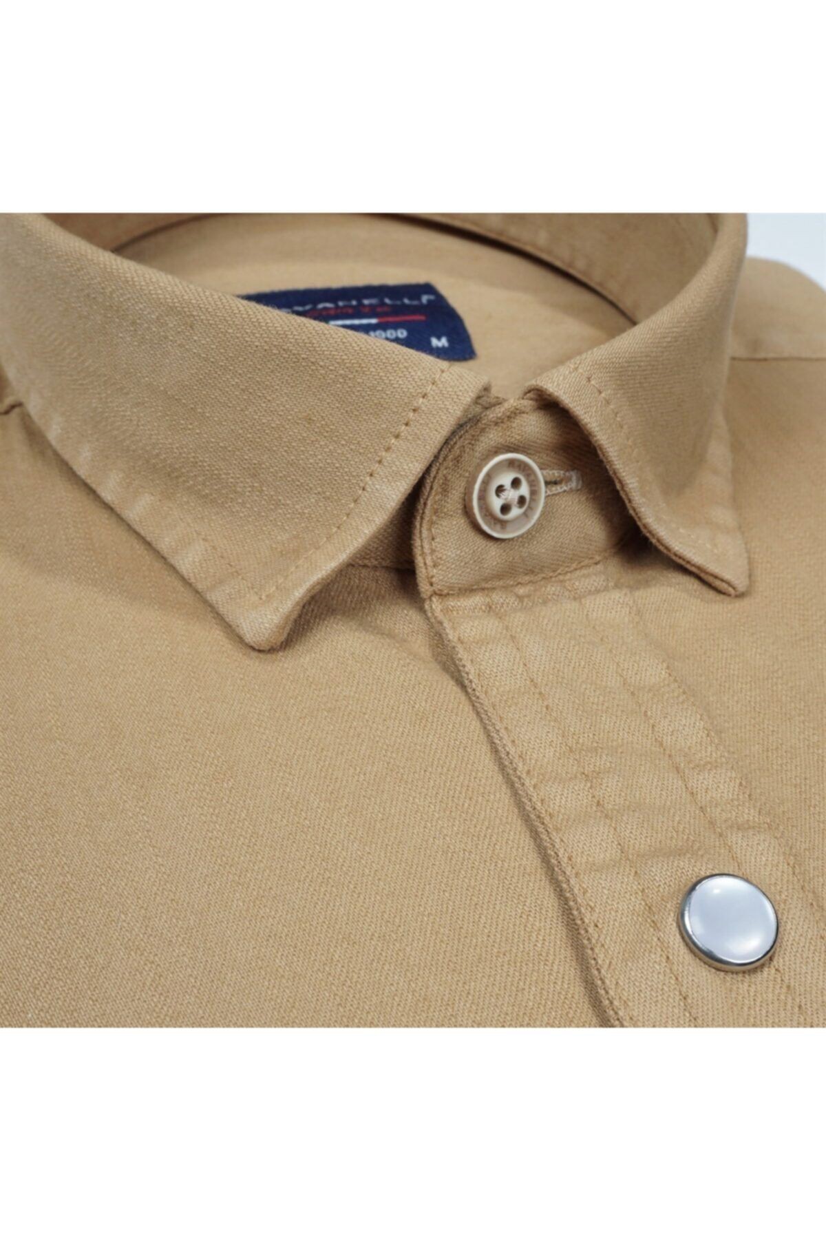 Erkek Sarı Slim Fit Gabardin Açmalı Çift Cep Gömlek