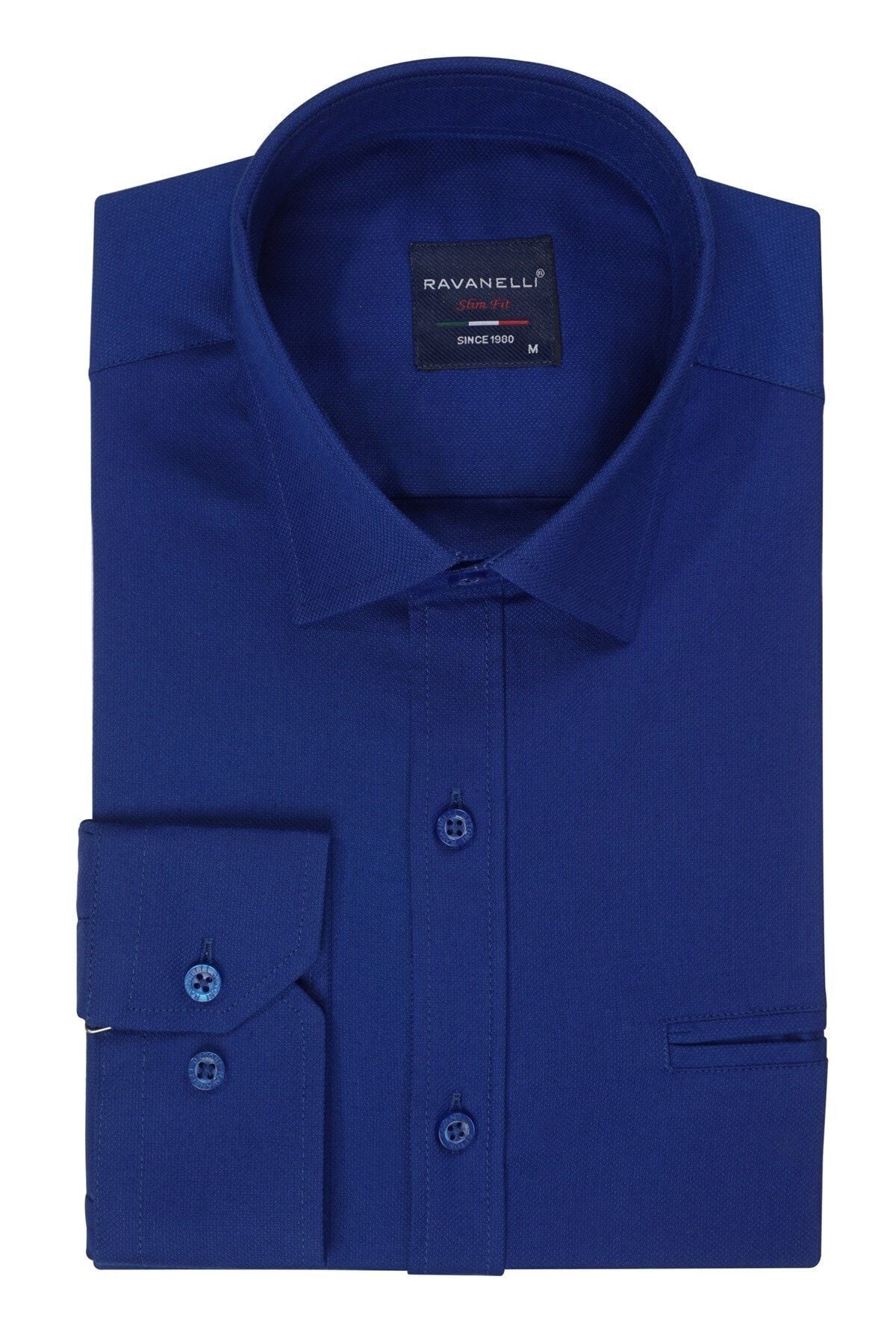 Erkek Lacivert Slim Fit Oxford Likralı Gömlek