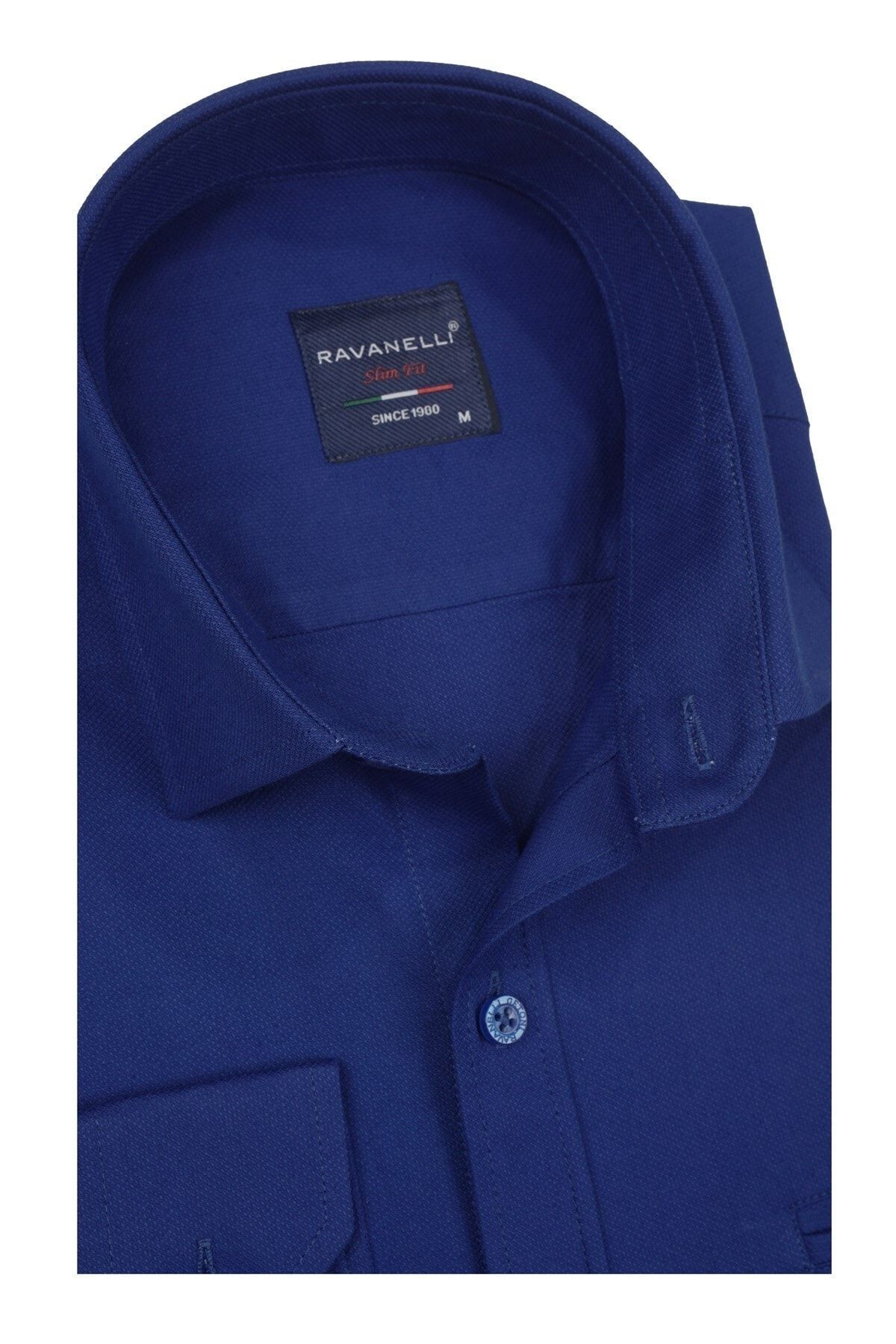 Erkek Lacivert Slim Fit Oxford Likralı Gömlek