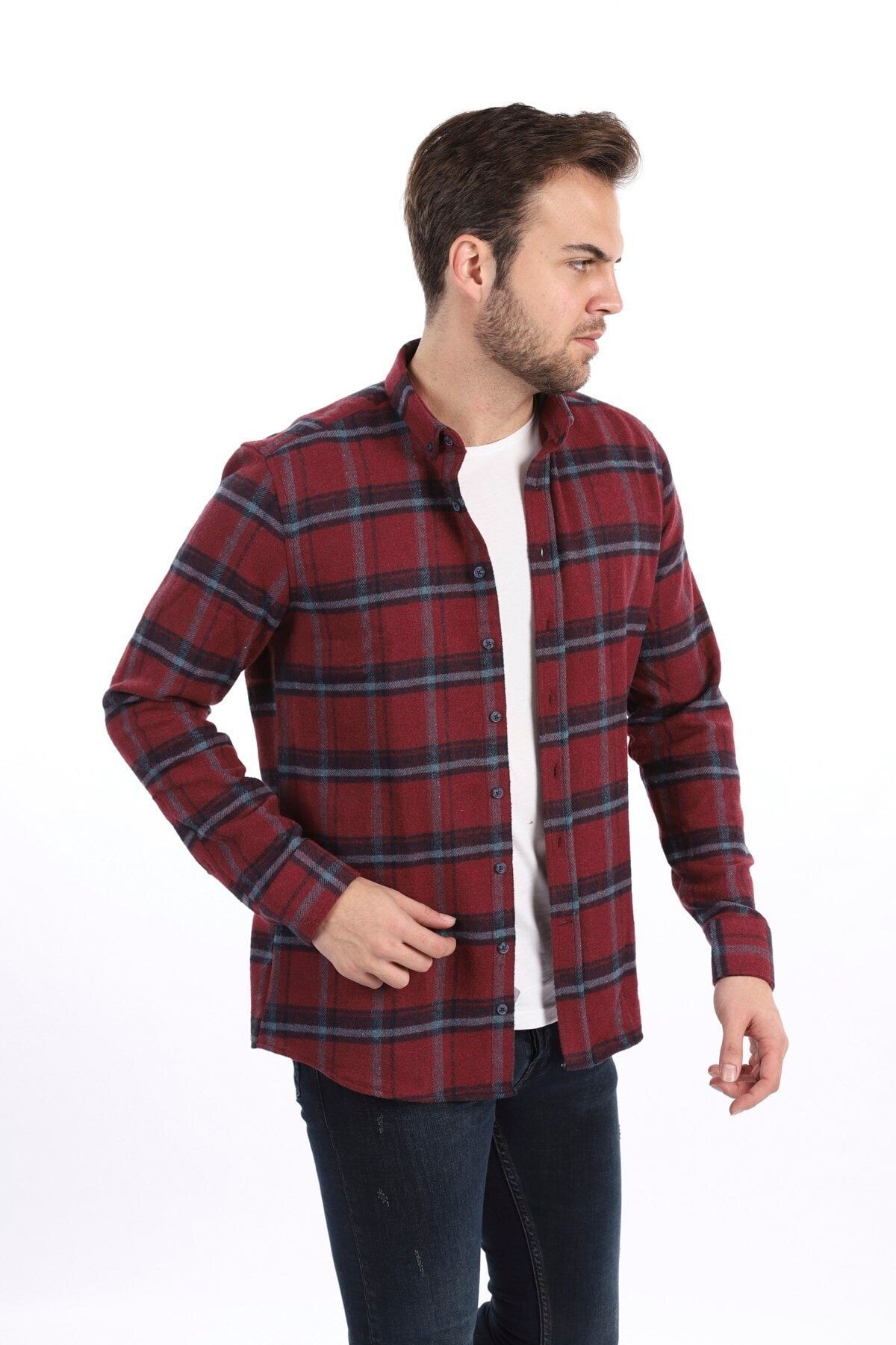 Bordo Slim Fit Oduncu Gömlek