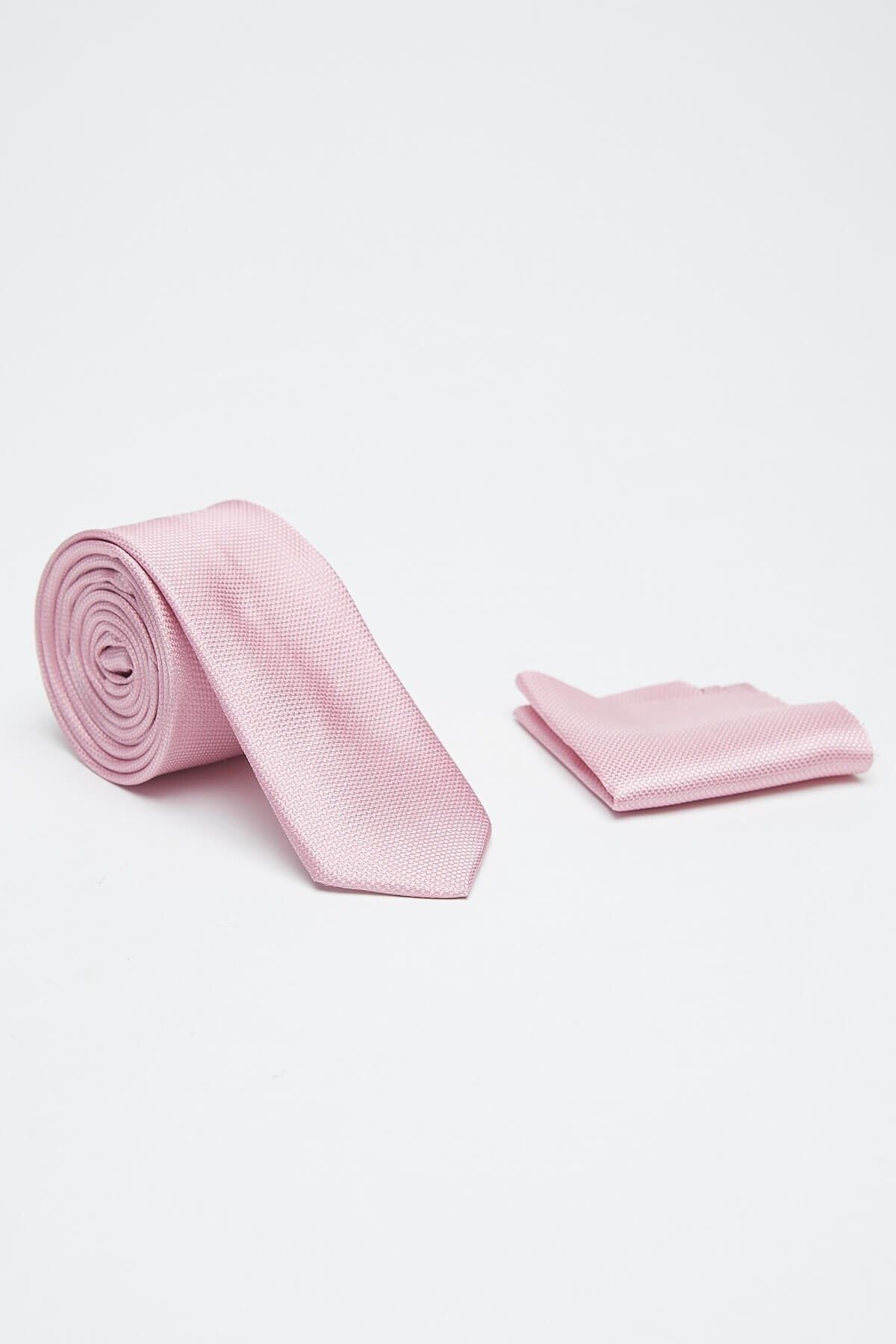 Pembe Ince Düz Kravat