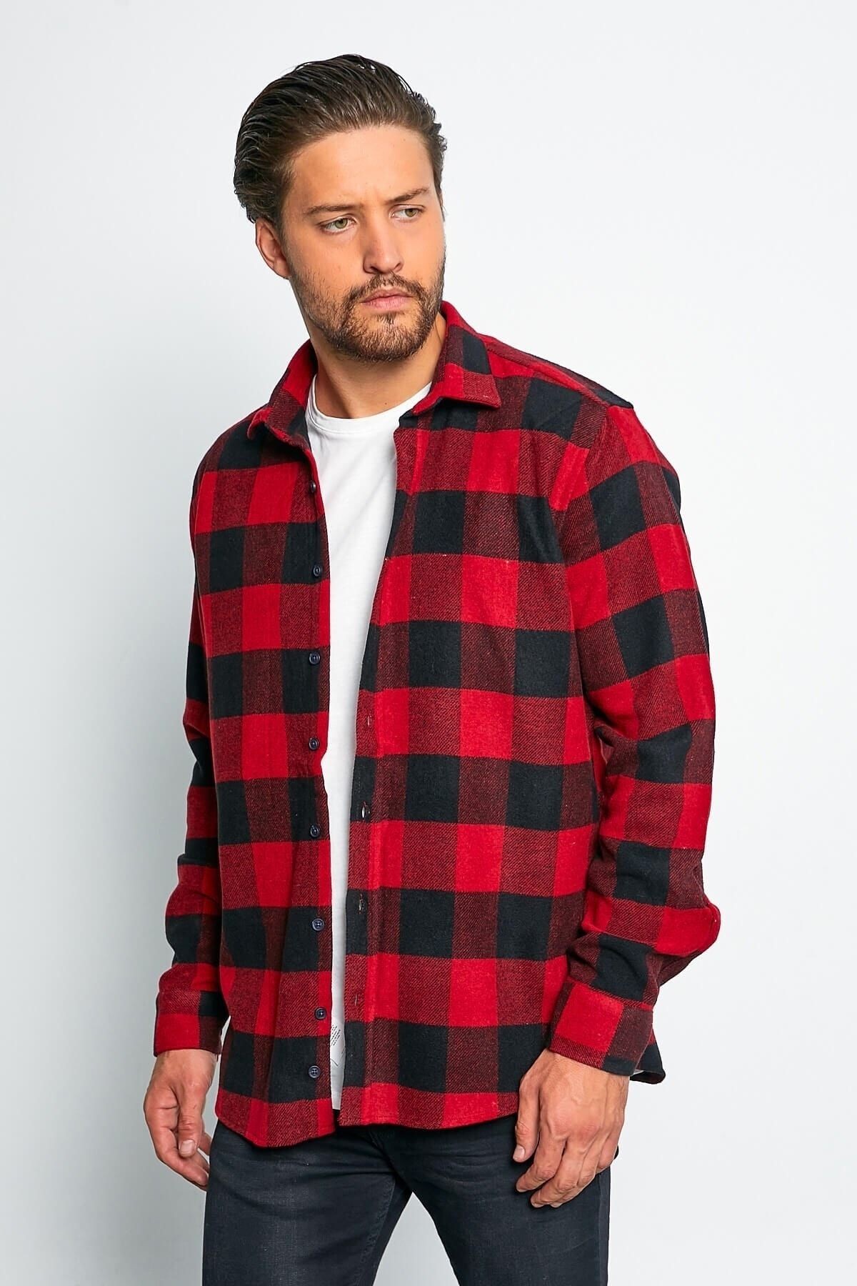 Kırmızı Slim Fit Oduncu Gömlek