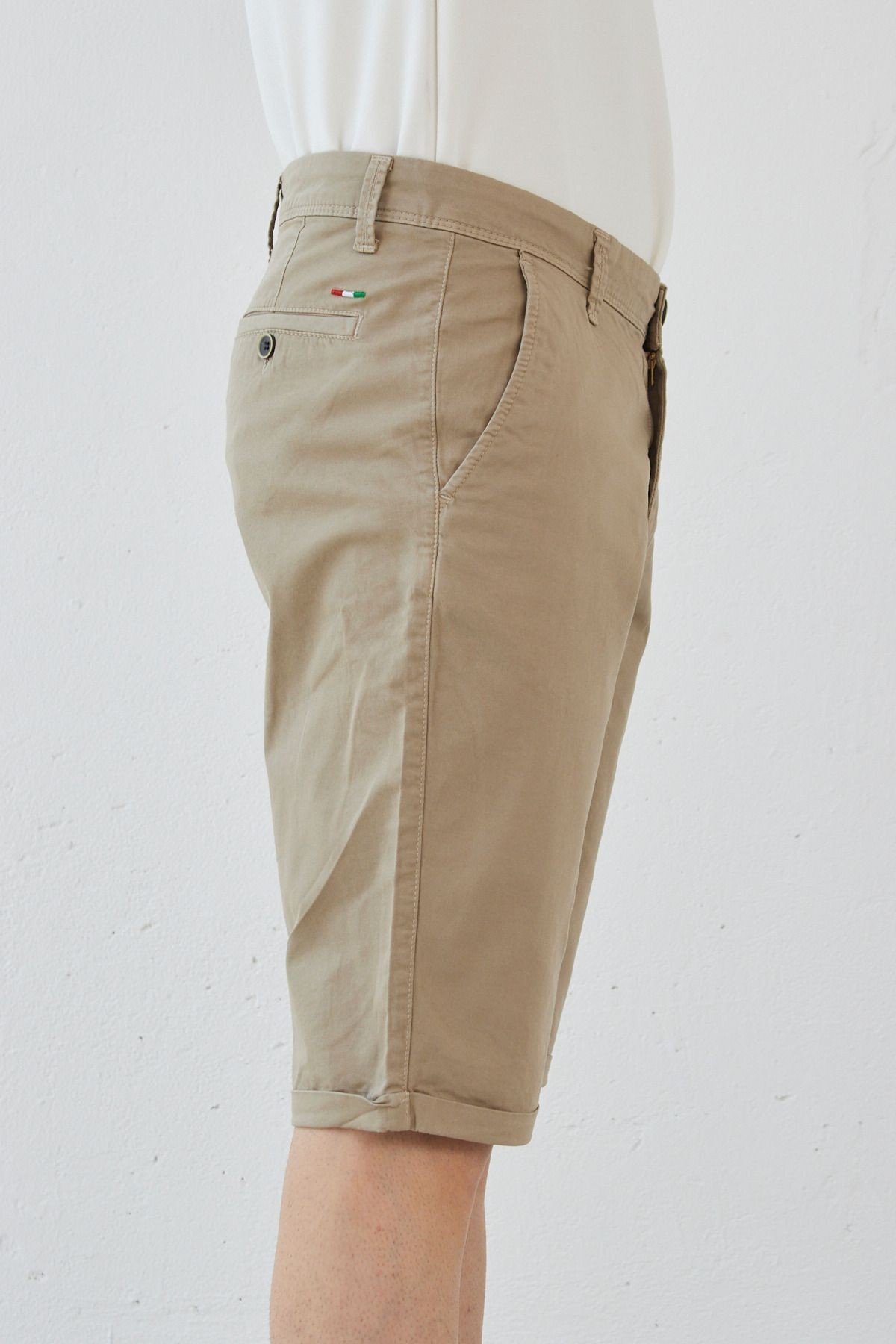 Erkek Bej Slim Fit Dar Kesim Gabardin Pamuklu Casual Chino Şort
