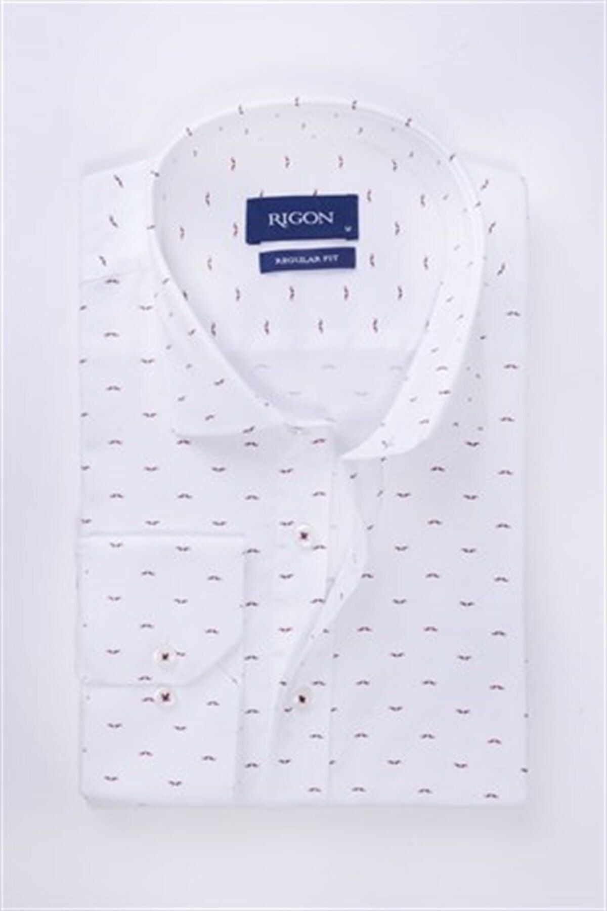 Bordo Baskılı Beyaz Slim Fit Gömlek