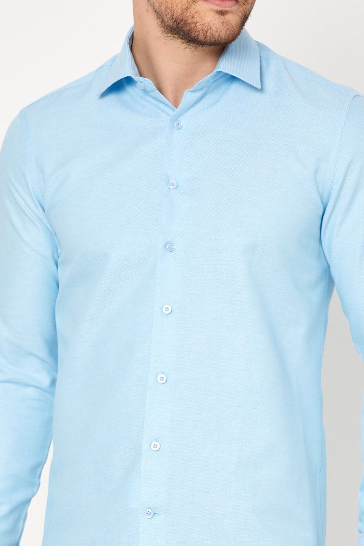 Turkuaz Slim Fit Uzun Kol Gömlek