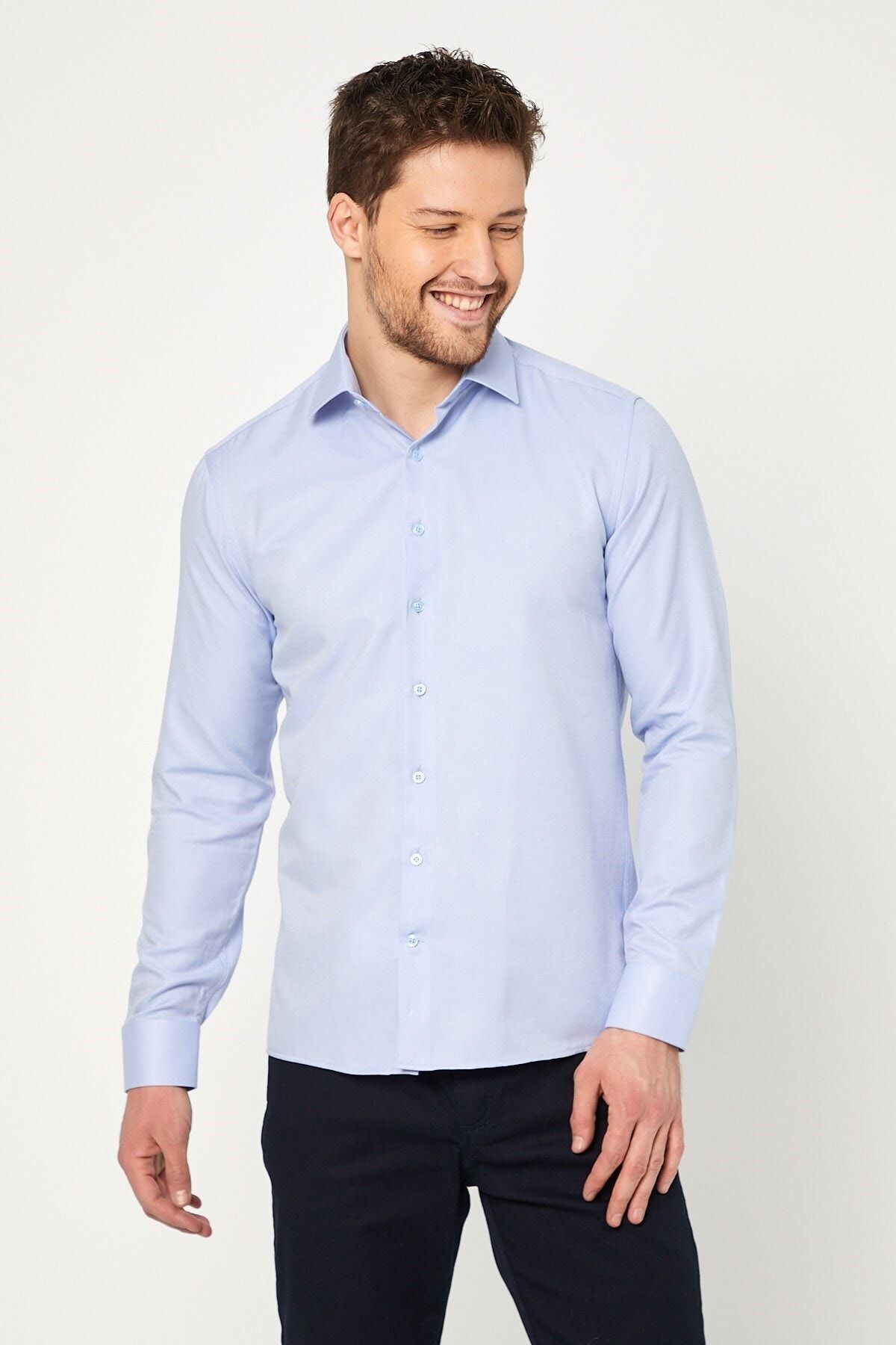 Mavi Slim Fit Uzun Kol Gömlek