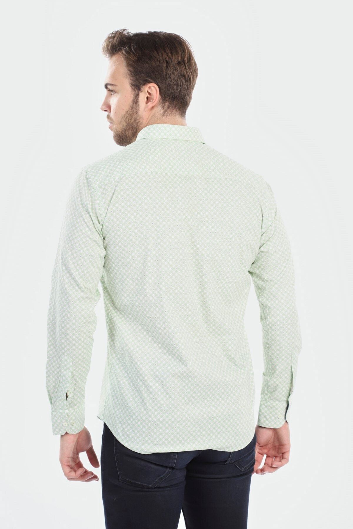Baskılı Yeşil Slim Fit Gömlek