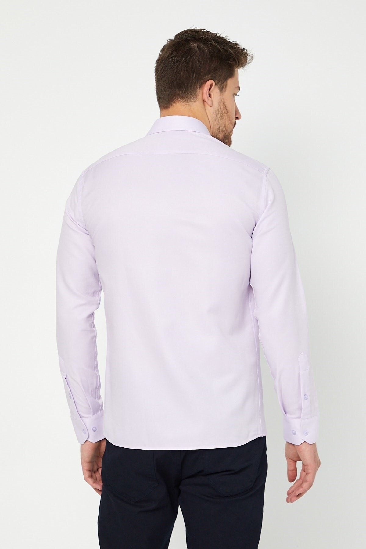 Lila Slim Fit Uzun Kol Gömlek