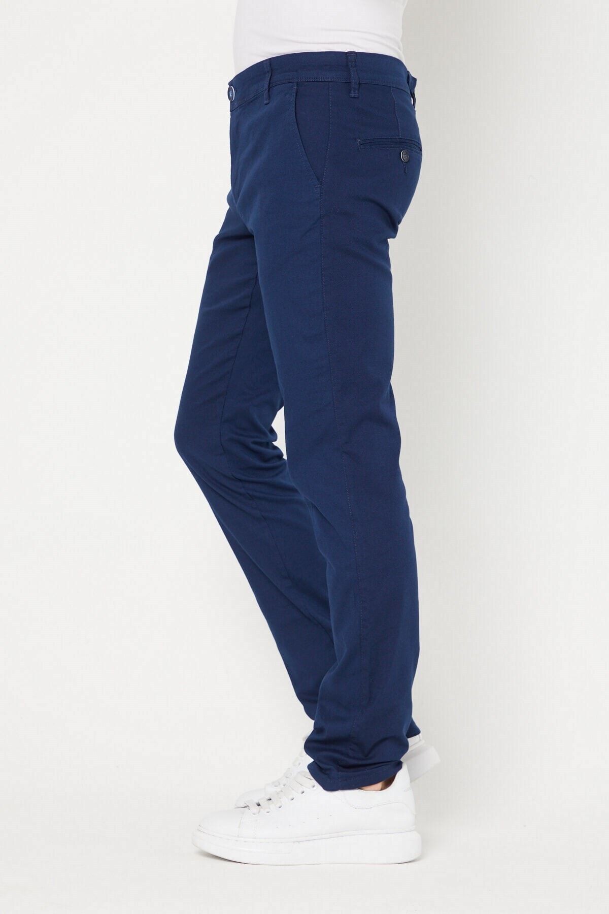 Lacivert Chıno Yan Cepli Mikro Desen Keten Regular Fit Pantolon