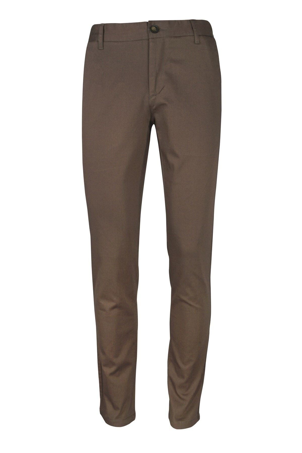Erkek Kahverengi Regular Fit Armürlü Keten Pantolon
