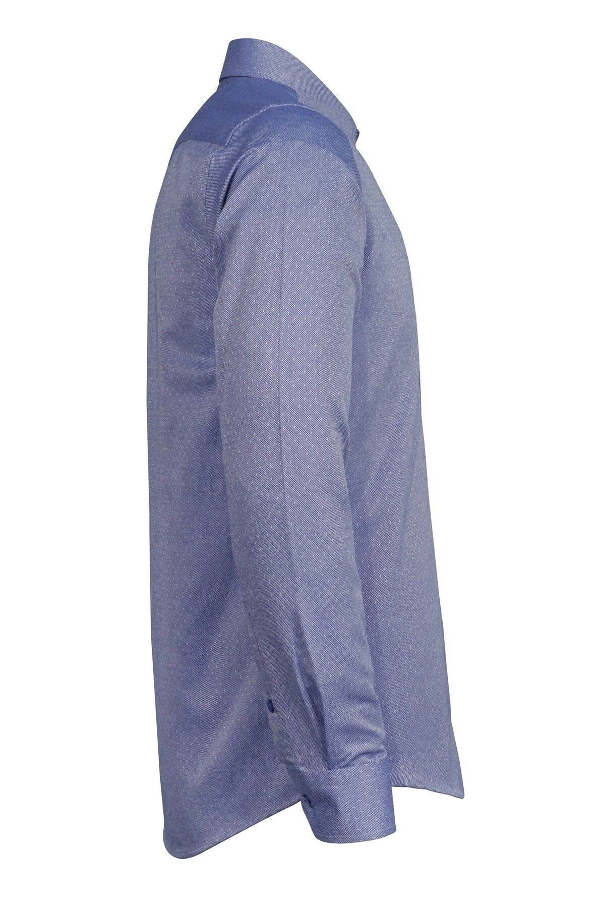 Erkek Mavi Slim Fit Armürlü Gömlek
