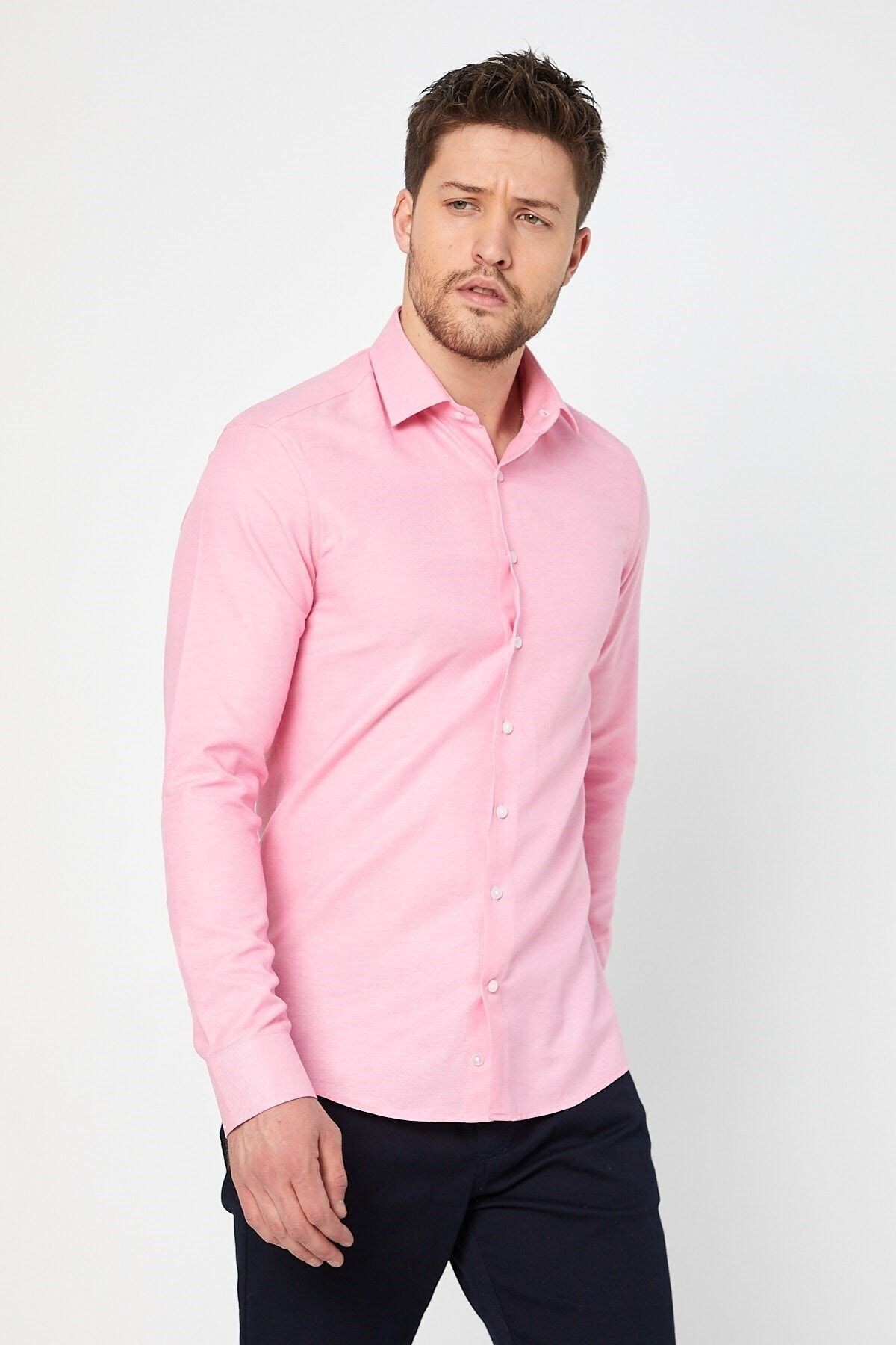 Pembe Slim Fit Uzun Kol Gömlek