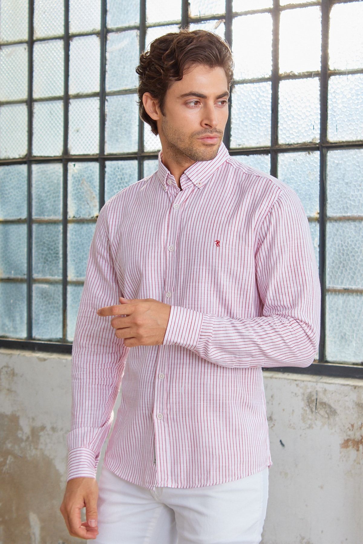 Çizgili Desen Modern Slim Fit Pamuk Gömlek