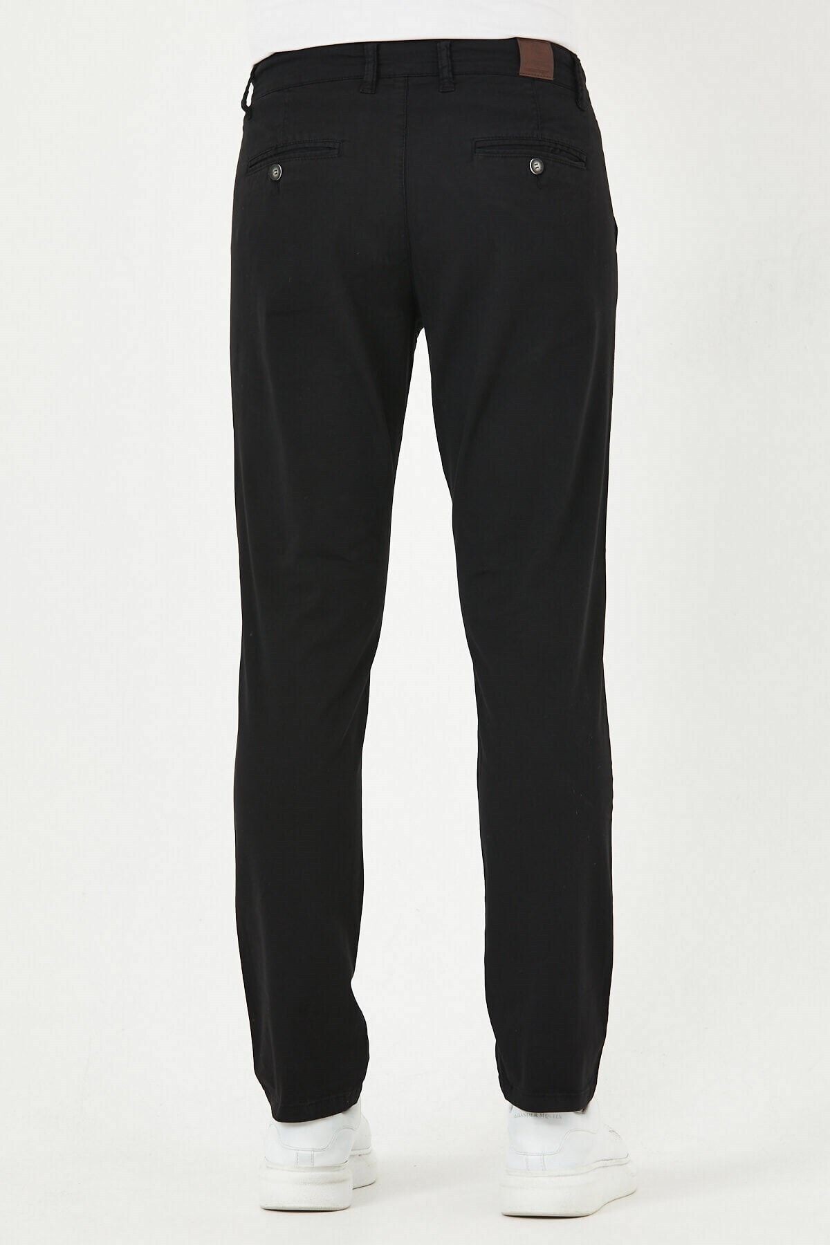 Siyah Gabardin Chıno Yan Cepli Keten Regular Fit Pantolon