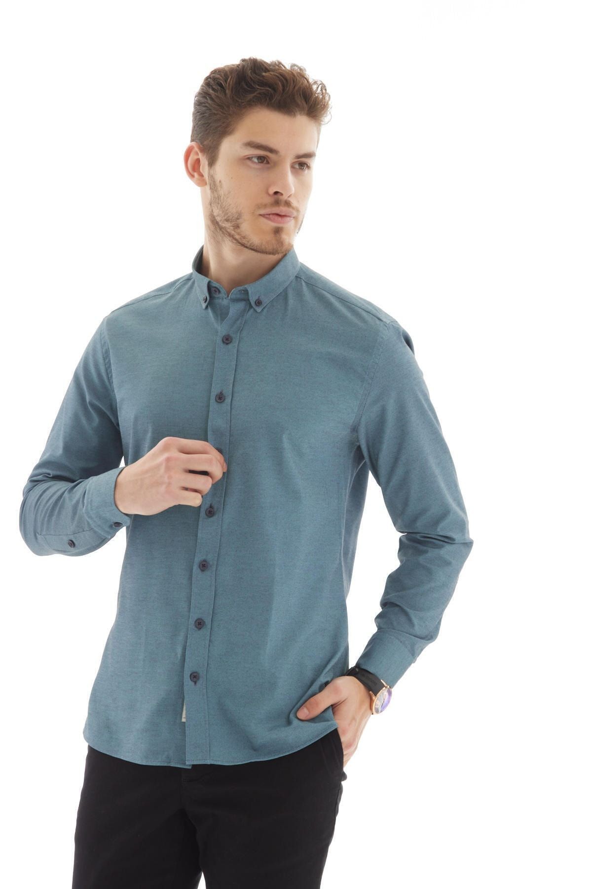 Vessmen Bordo Dar Kesim Slim Fit Yaka Düğmeli Uzun Kol Erkek Gömlek