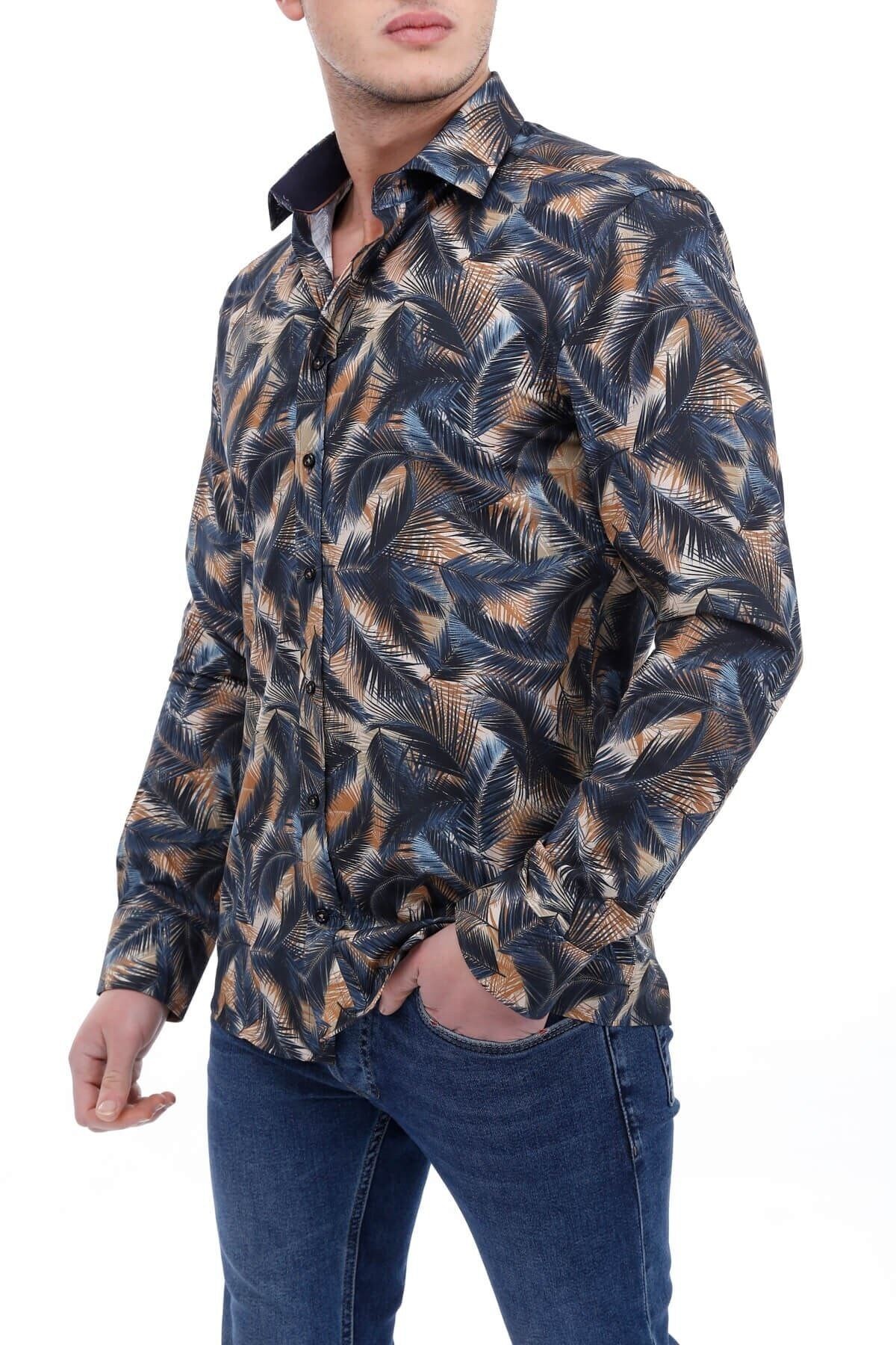 Baskılı Lacivert Slim Fit Gömlek