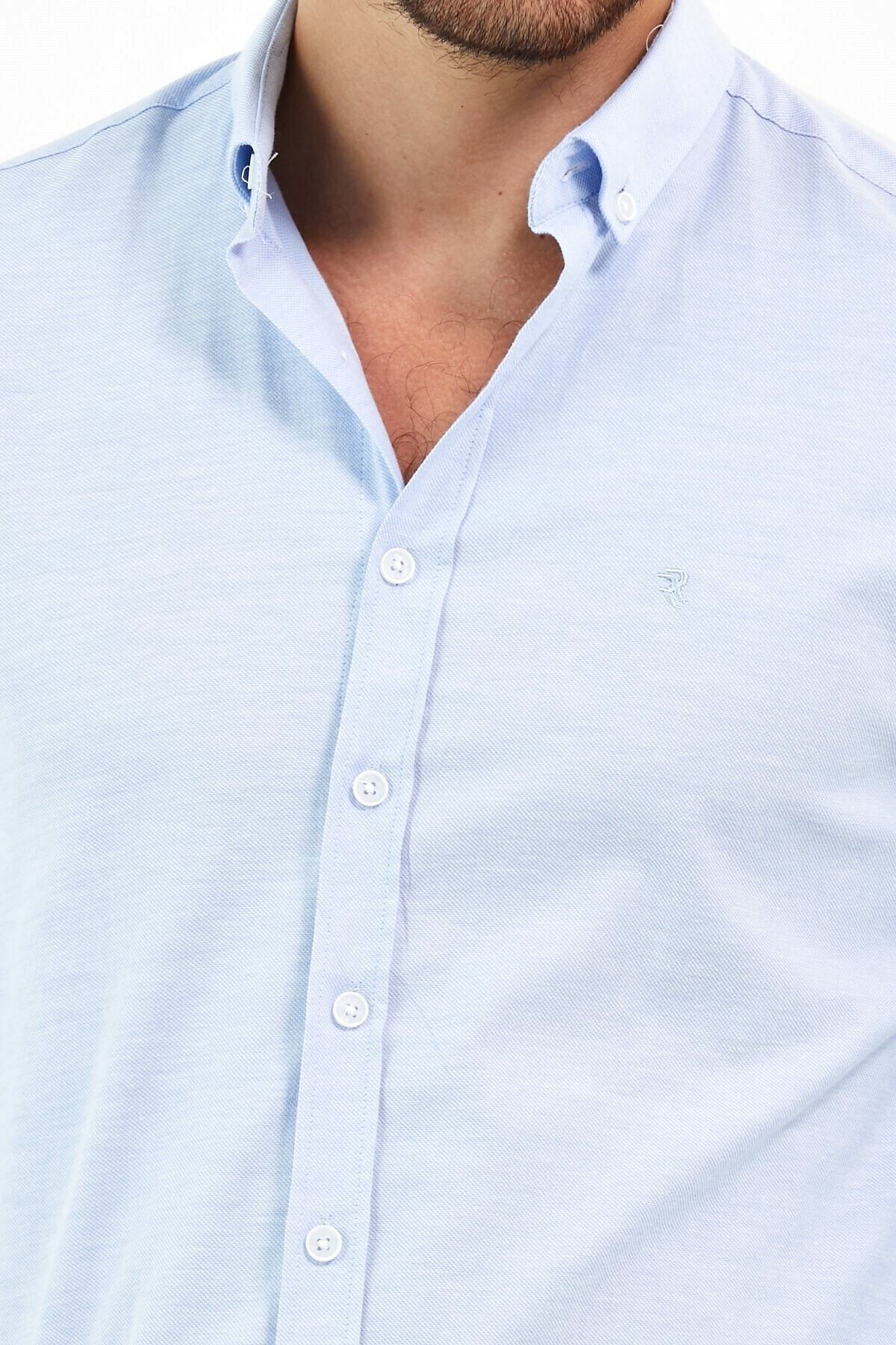 Açık Mavi Oxford Likra Slim Fit Uzun Kol Gömlek