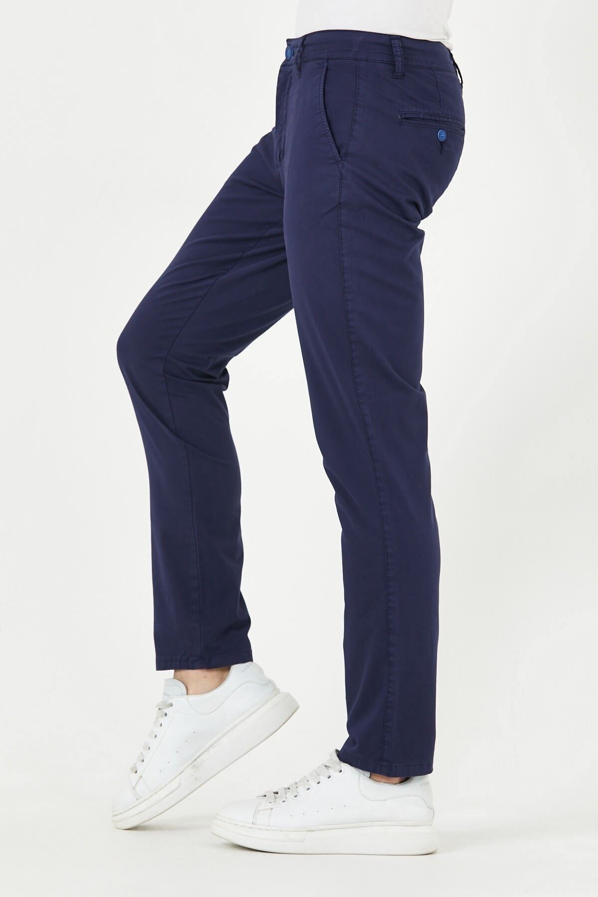 Açık Lacivert Gabardin Chıno Yan Cepli Keten Regular Fit Pantolon