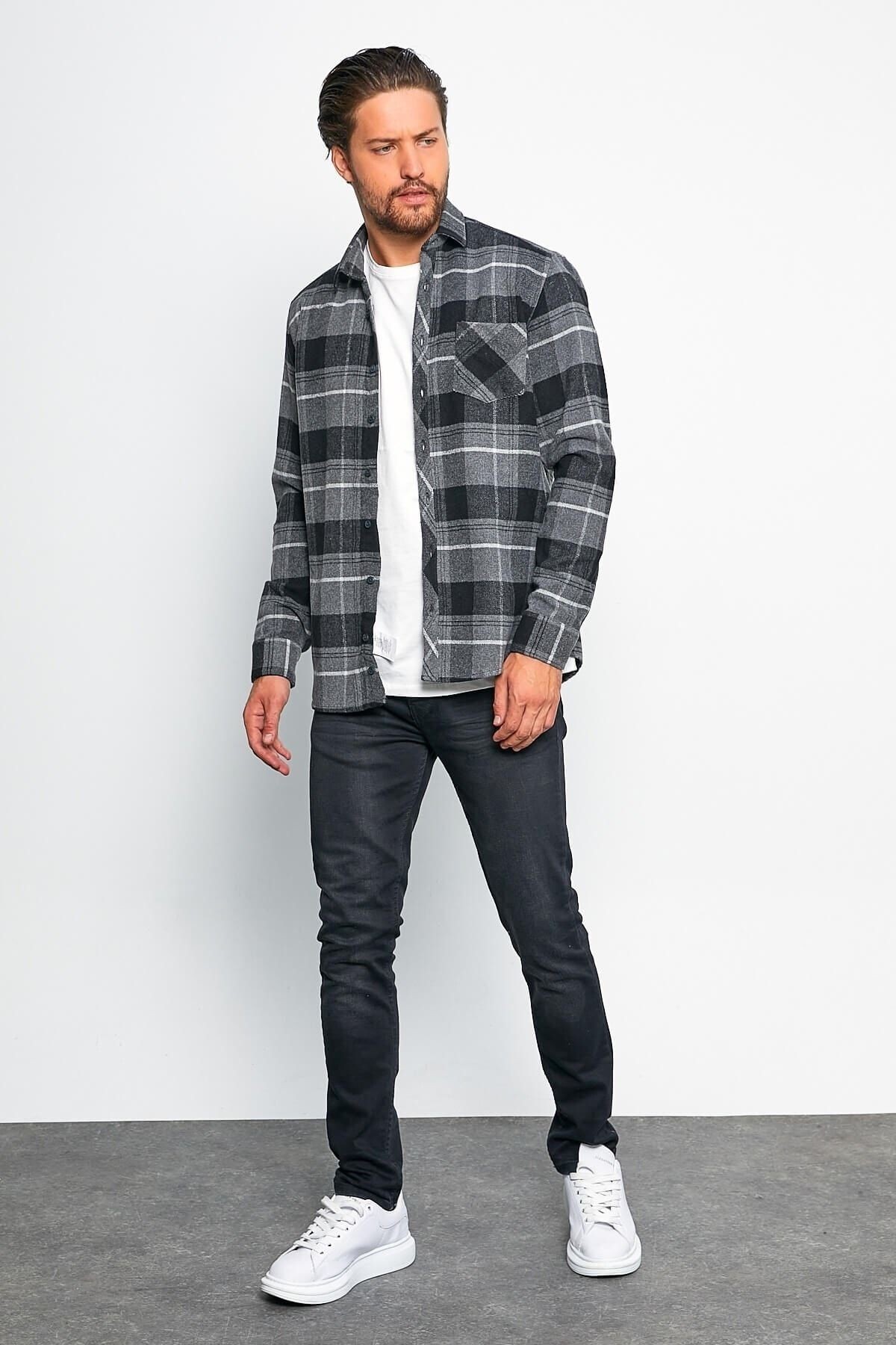 Siyah Slim Fit Oduncu Gömlek