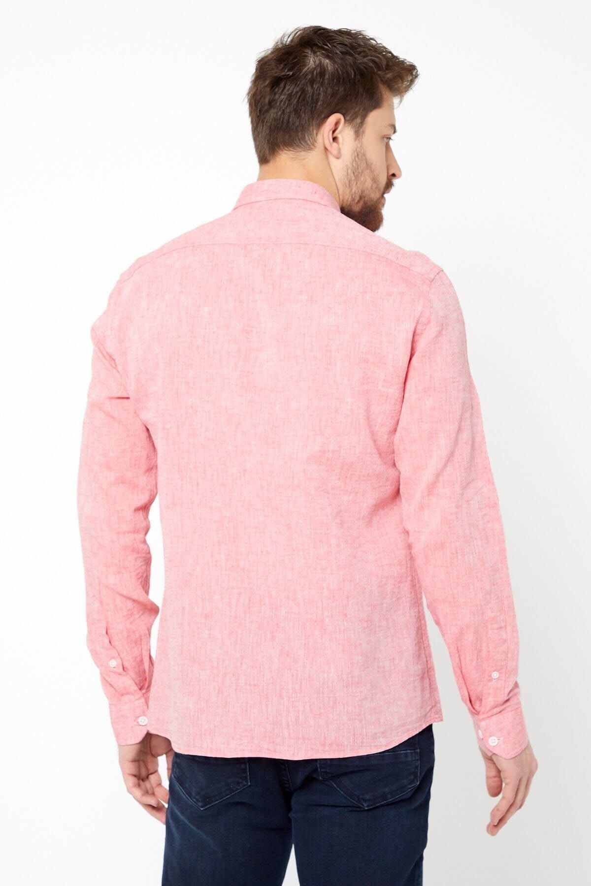 Kiremit Slim Fit Uzun Kol Keten Gömlek