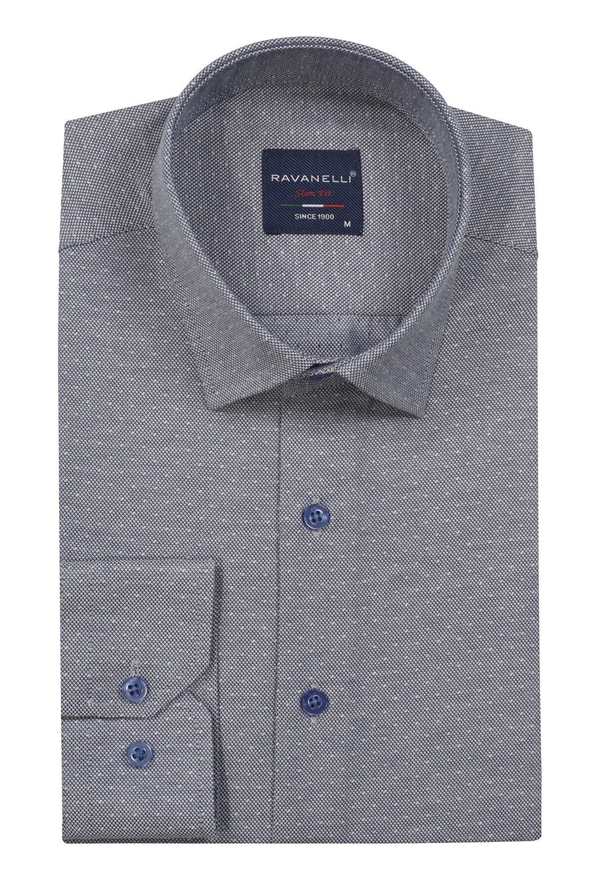 Erkek Gri Slim Fit Armürlü Gömlek