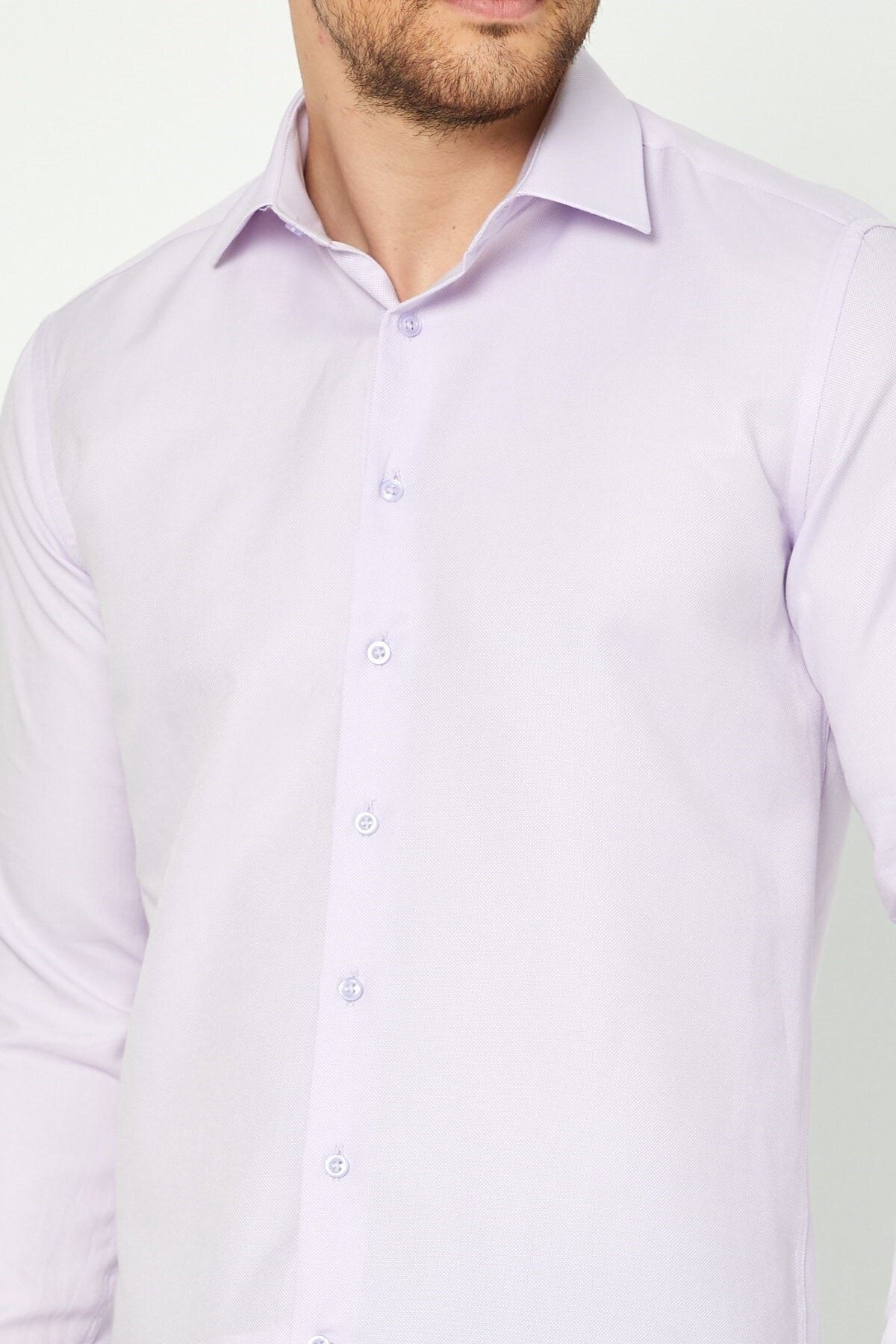 Lila Slim Fit Uzun Kol Gömlek
