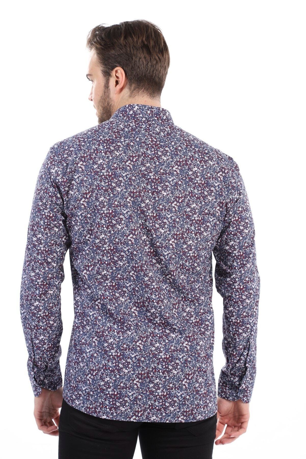 Baskılı Lacivert Slim Fit Gömlek