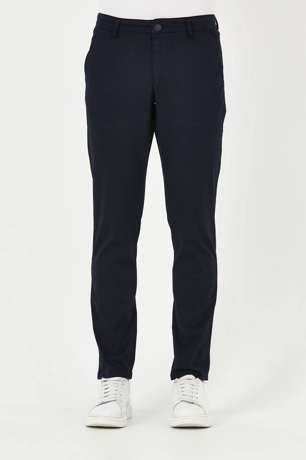 Lacivert Gabardin Chıno Yan Cepli Keten Regular Fit Pantolon