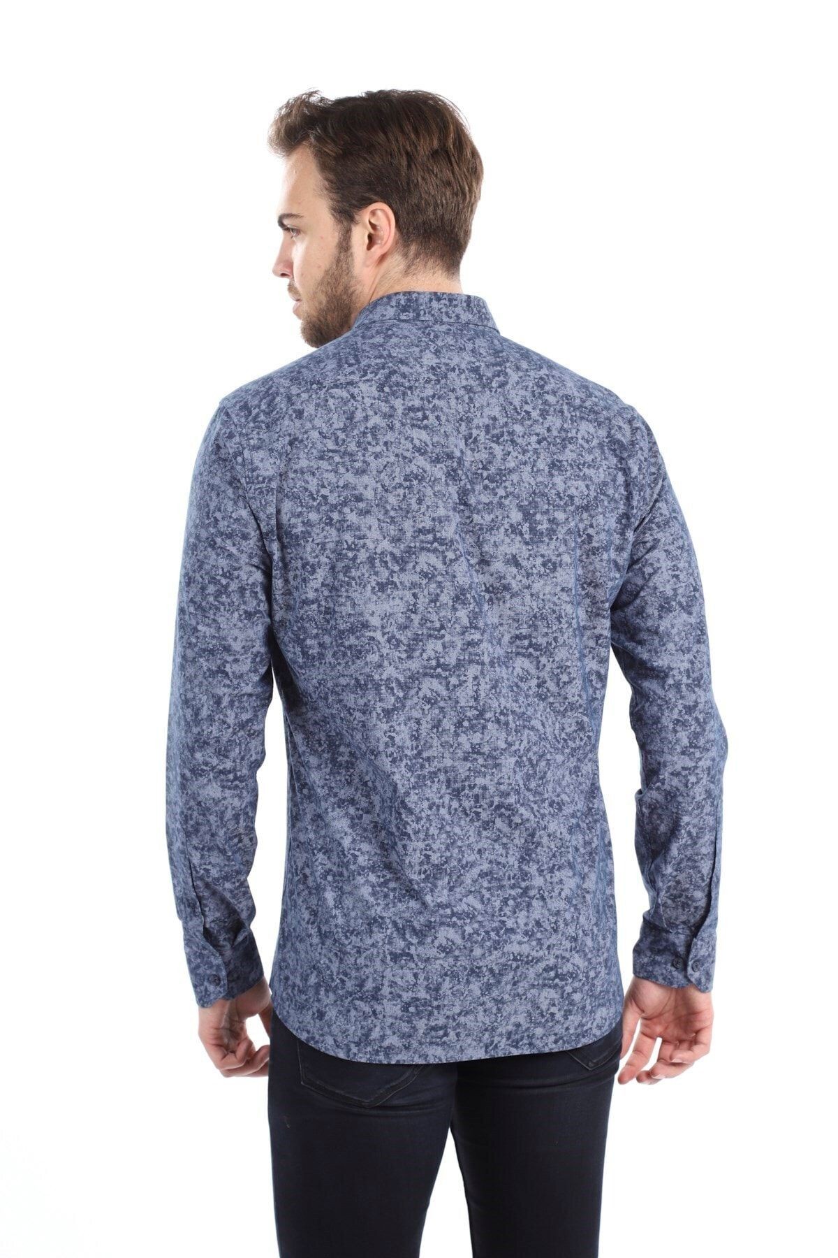 Baskılı Gri Slim Fit Gömlek