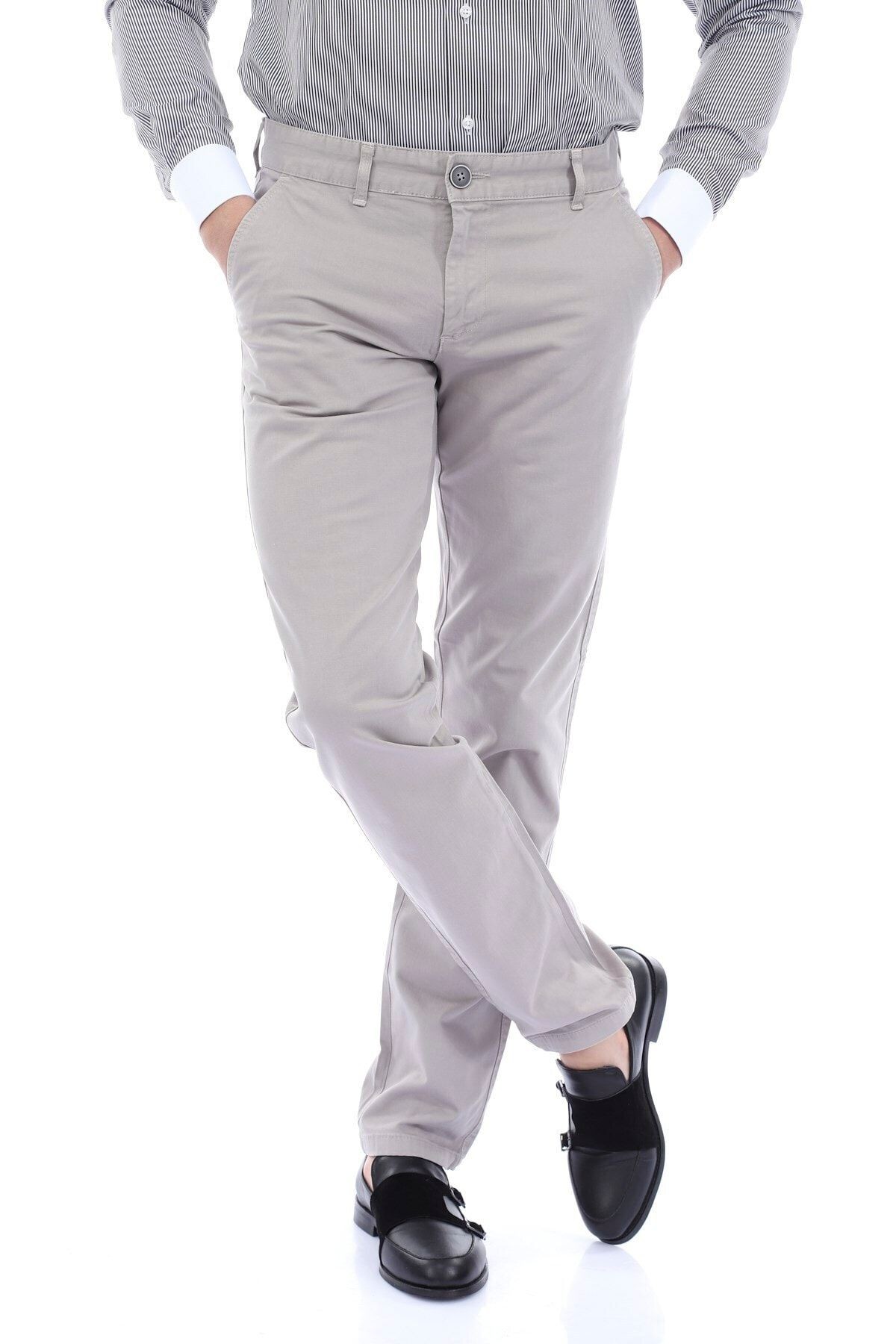 Erkek Gri Chıno Slim Fit Pantolon