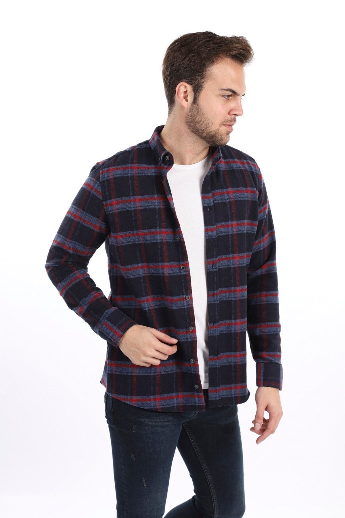Lacivert Slim Fit Oduncu Gömlek