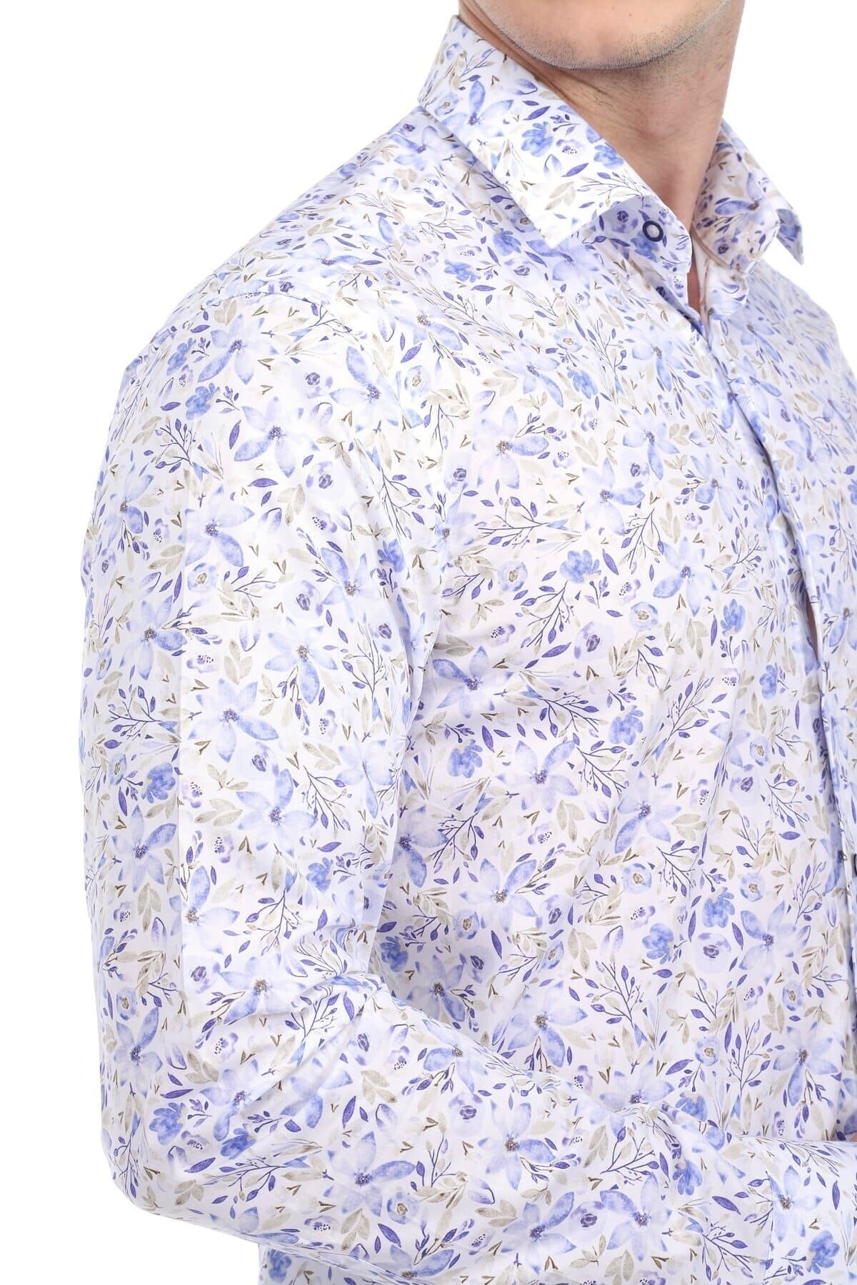 Baskılı Beyaz Slim Fit Gömlek