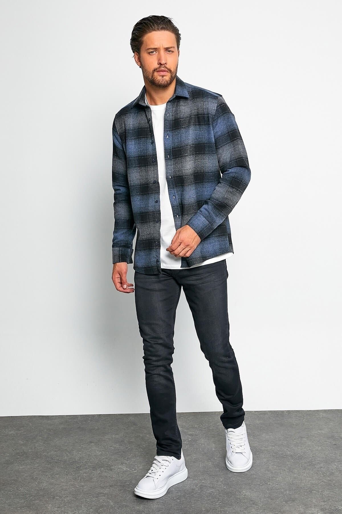 Mavi Slim Fit Oduncu Gömlek