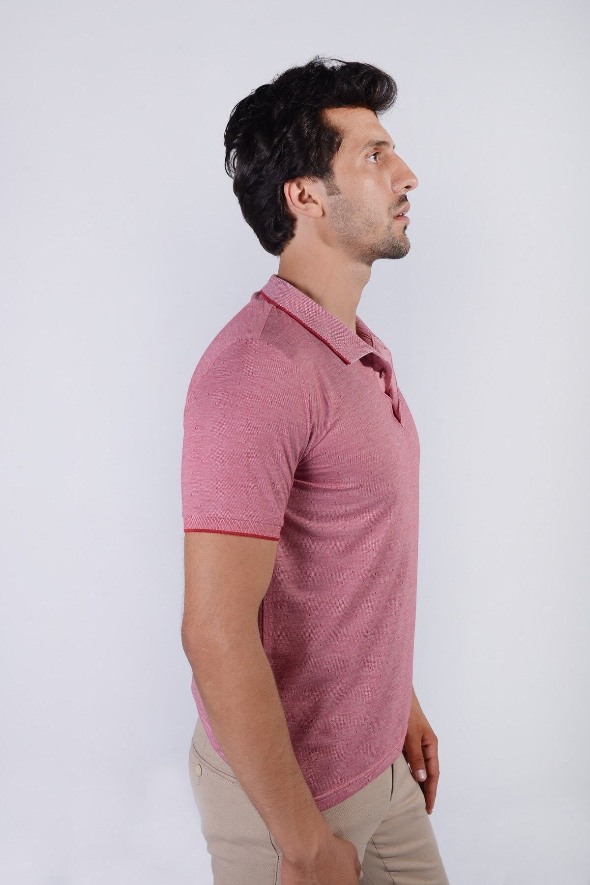 Erkek Pembe Jakarlı Viscon T-Shirt