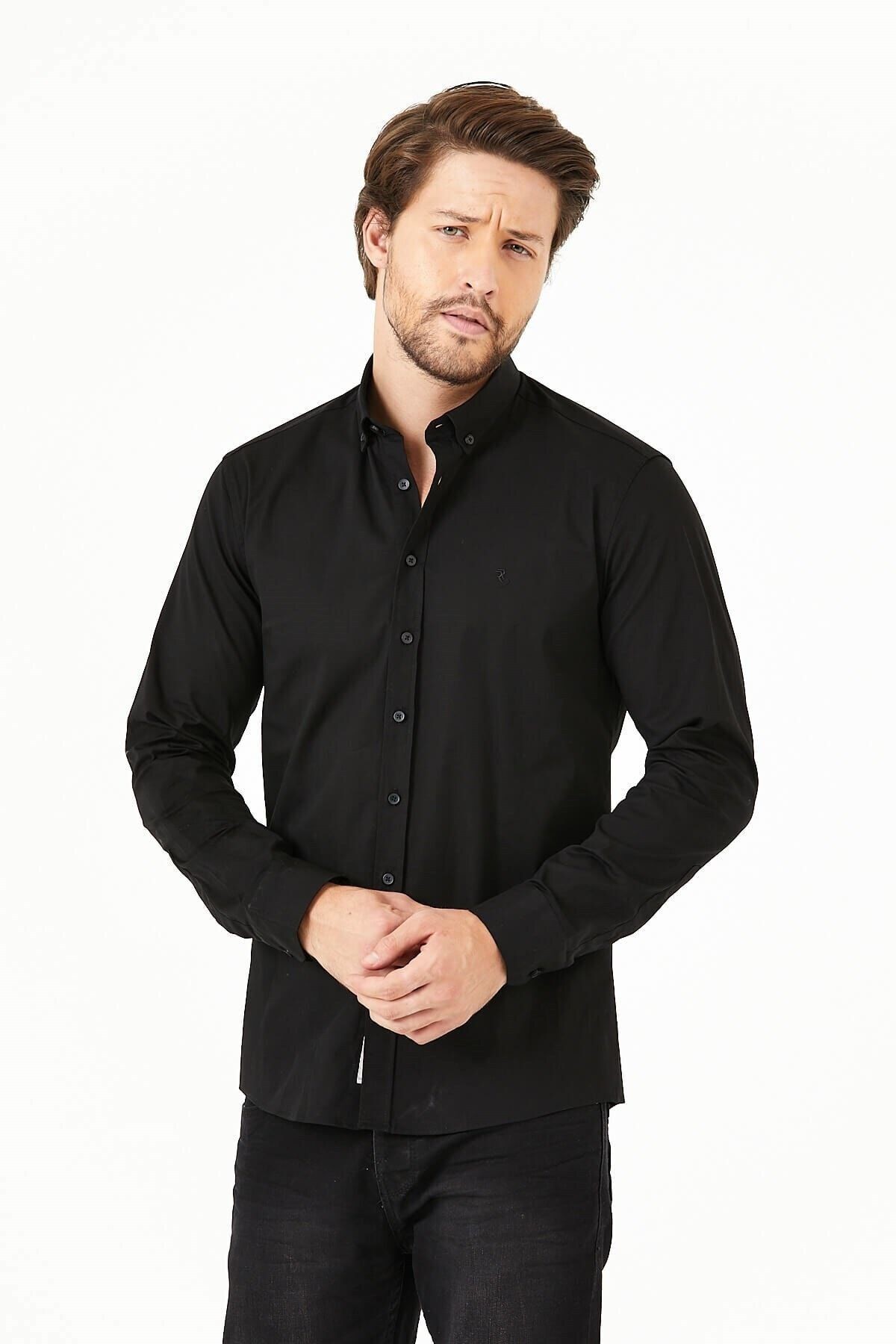 Siyah Slim Fit Uzun Kol Gömlek