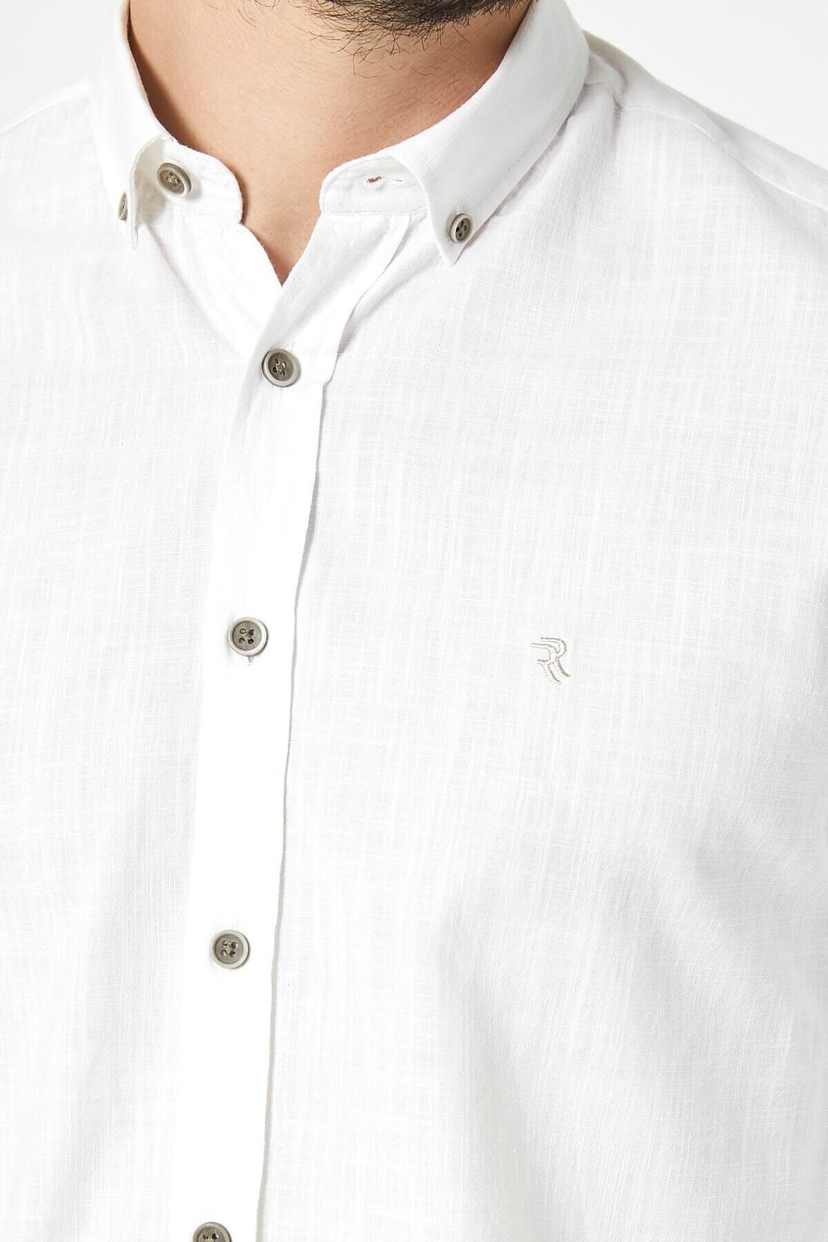 Keten Kırık Beyaz Slim Fit Uzun Kol Gömlek