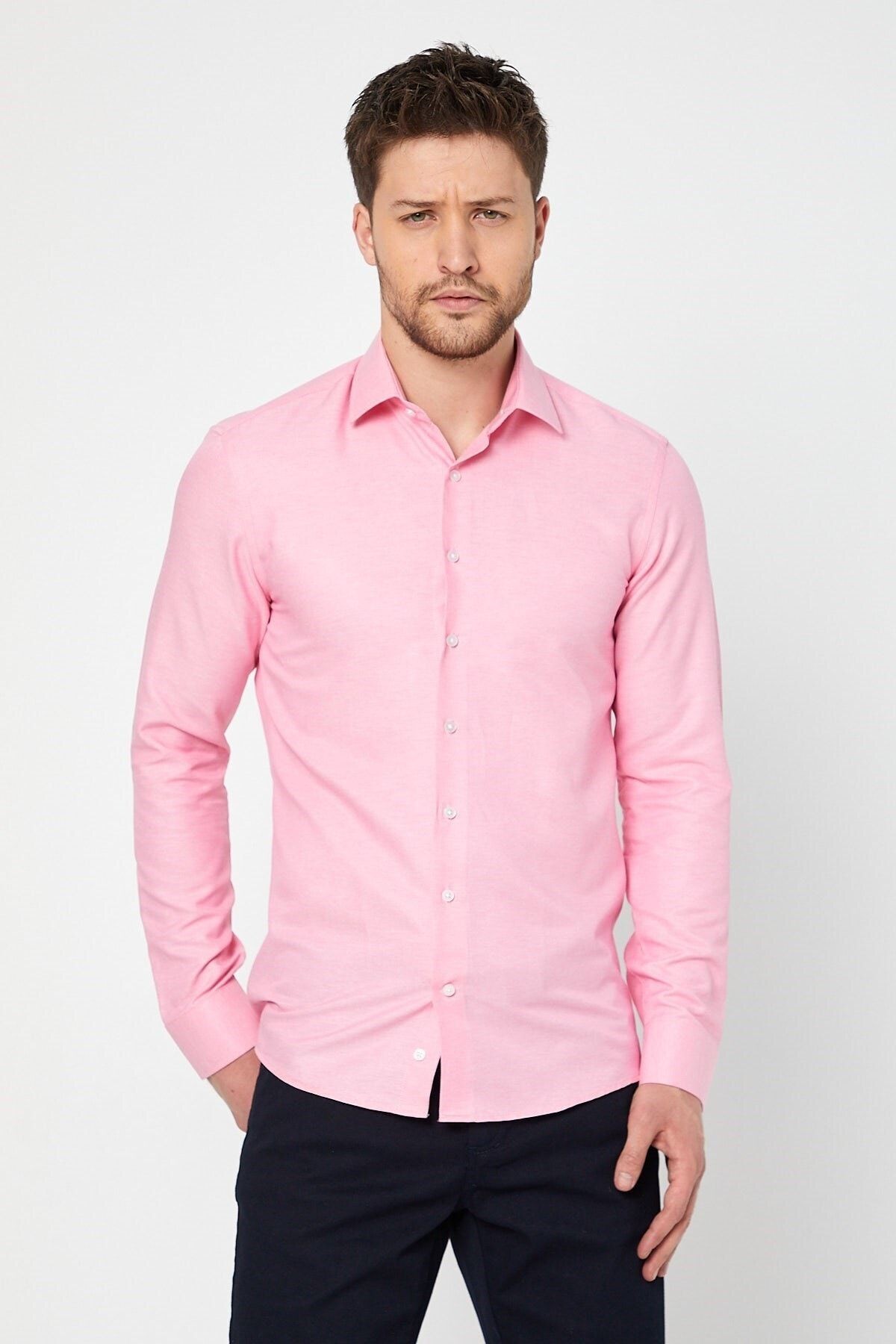 Pembe Slim Fit Uzun Kol Gömlek