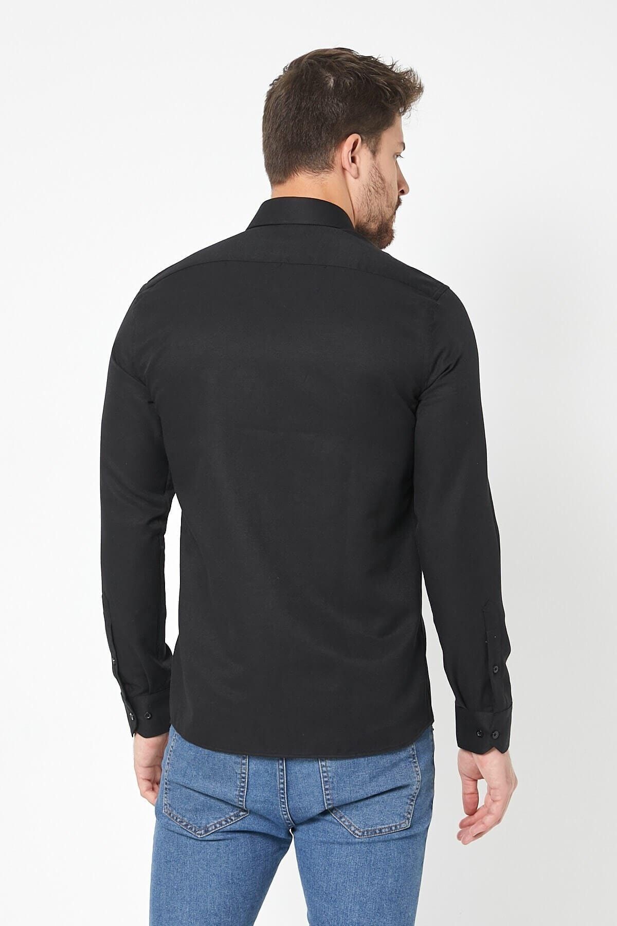 Siyah Slim Fit Uzun Kol Gömlek