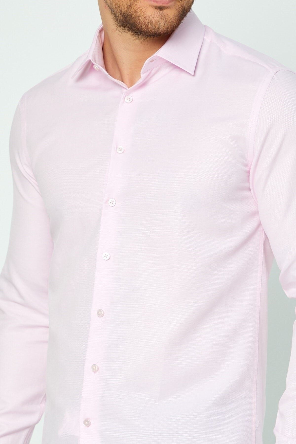 Toz Pembe Slim Fit Uzun Kol Gömlek