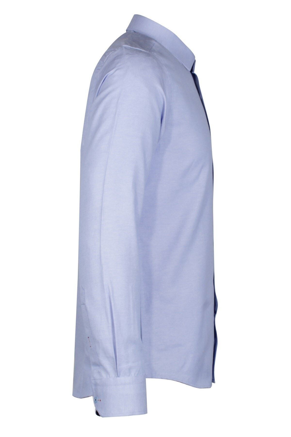 Erkek Mavi Slim Fit Şambre Uzun Kol Gömlek