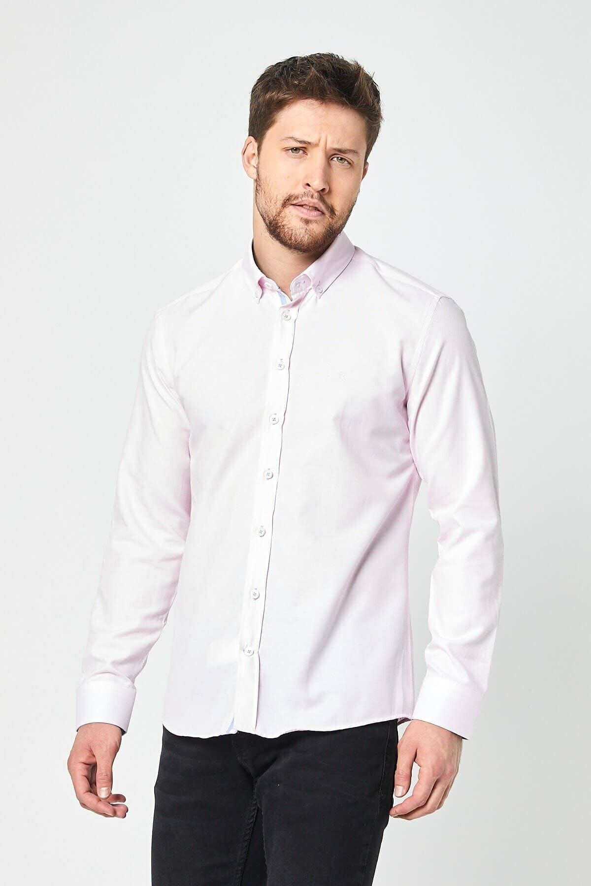 Toz Pembe Slim Fit Uzun Kol Gömlek